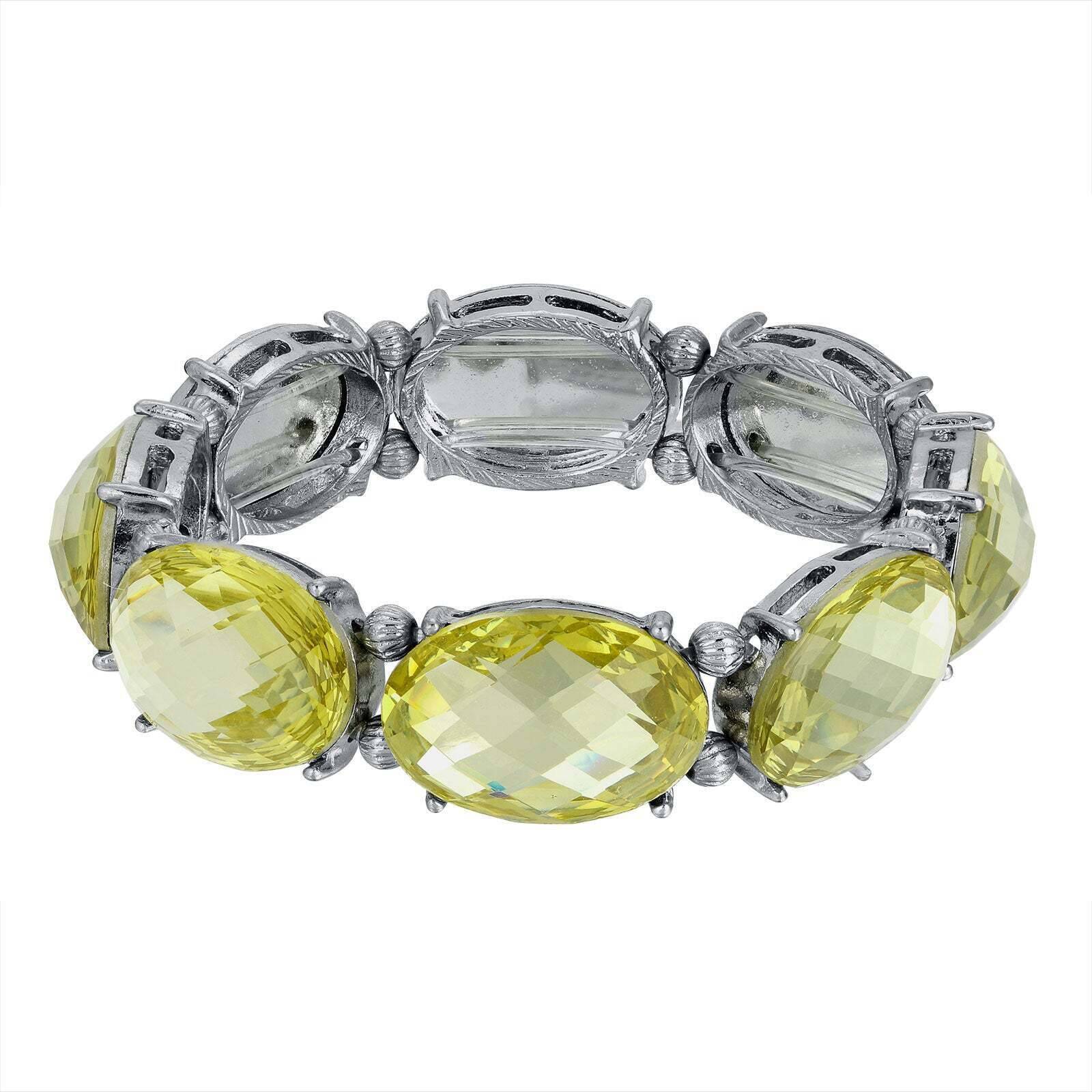 1928 Jewelry Light Yellow Crystal Oval Faceted Stretch Bracelet for Women - Elegant Fashion Jewelry for Party, Wedding & Daily Wear