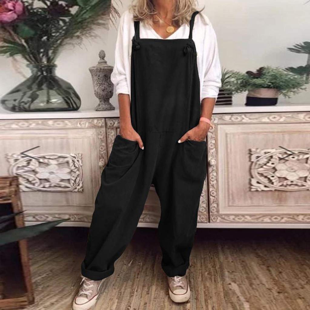 Plus Size Women's Jumpsuits with Pockets - Adjustable Wide Leg Romper, Sleeveless Baggy Overalls for Casual Wear | Perfect for Summer Outings, Beach Vacations & Everyday Comfort