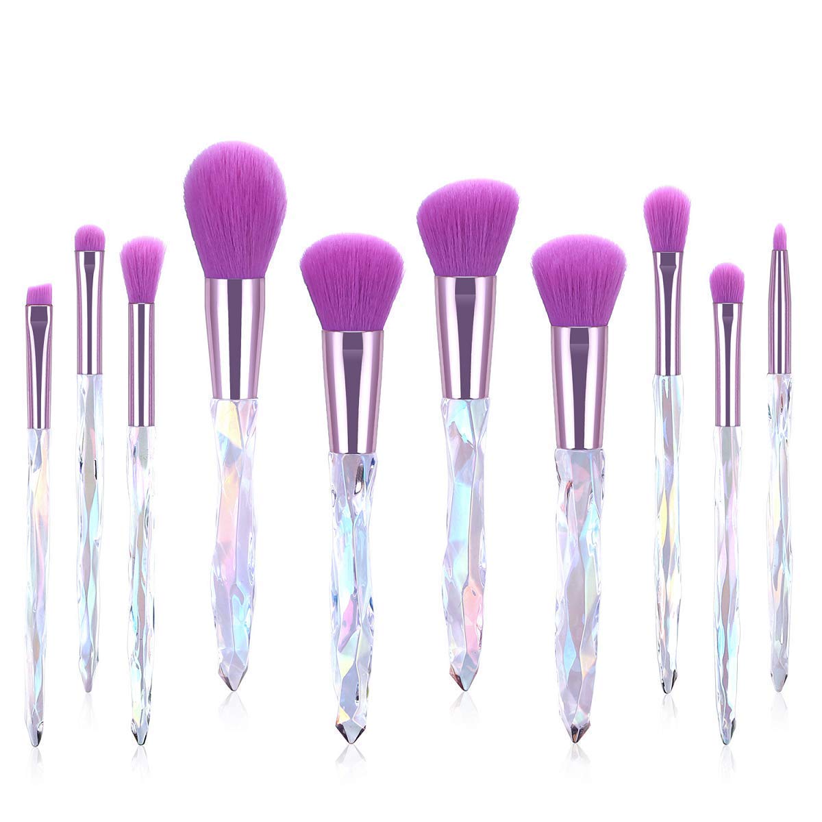 PrePsto Beauty 10-Piece Makeup Brush Set with Transparent Handles - Foundation, Blush, Eyeshadow, Kabuki & Concealer Brushes - Professional Cosmetic Brush Kit for Flawless Makeup Application (Perfect for Daily Use, Travel & Professional Makeup Artists)