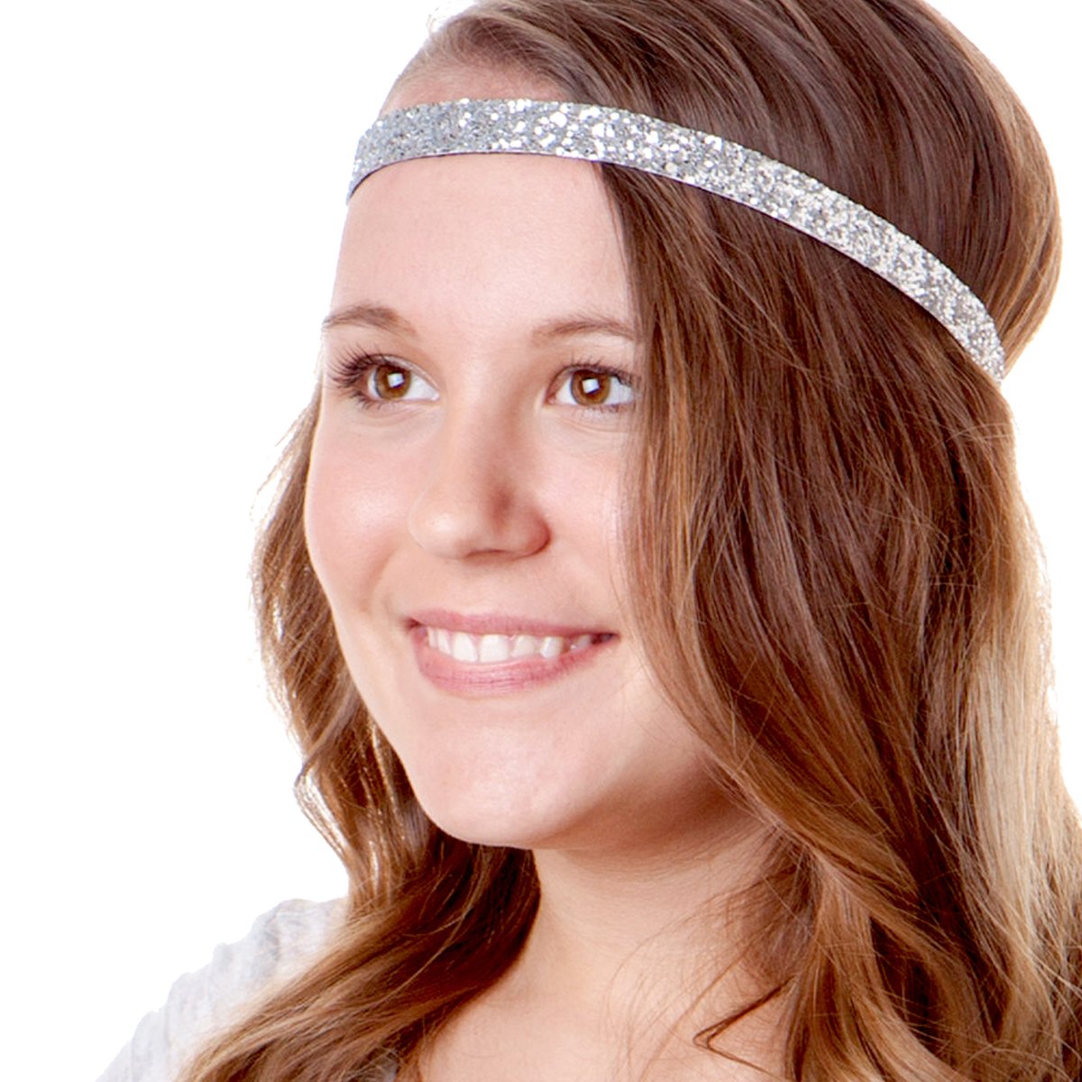 Sparkly Glitter Skinny Headbands 3-Pack for Women, Girls & Teens – Adjustable No-Slip Plus Size Hair Accessories (Navy/Silver/Red) – Perfect for Sports, Workouts, School & Everyday Fashion