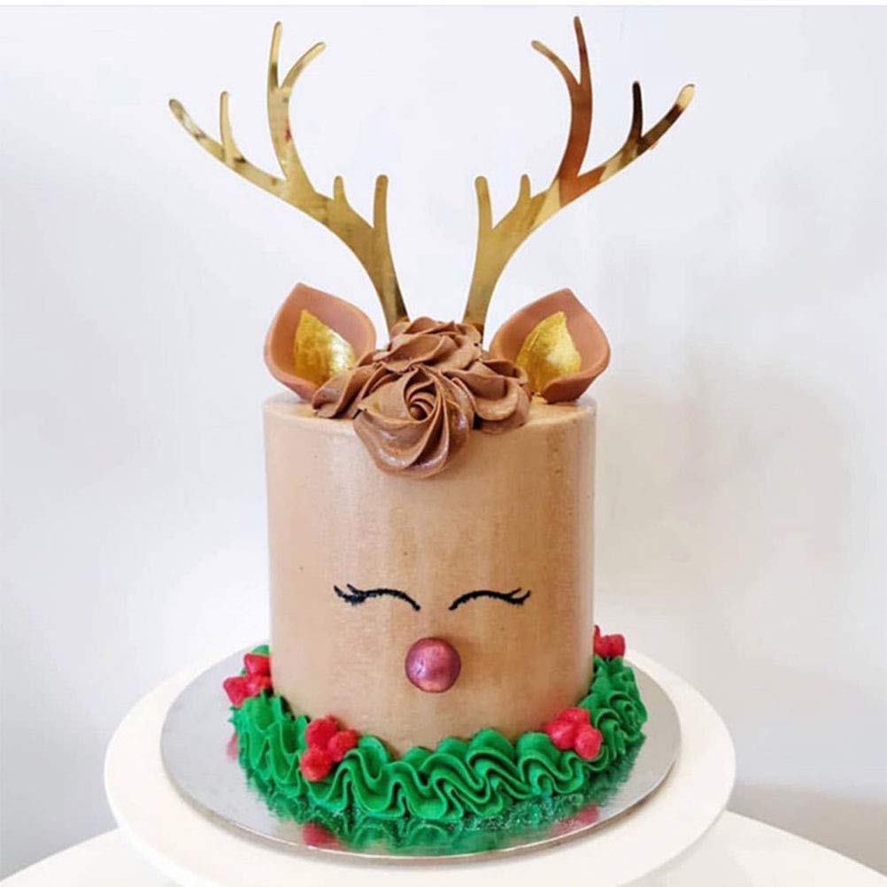 7 Pairs Acrylic Christmas Antlers Cake Toppers - Reindeer Horn Cake Decorations for Holiday Parties, Birthday Cakes, and Festive Dessert Decorating