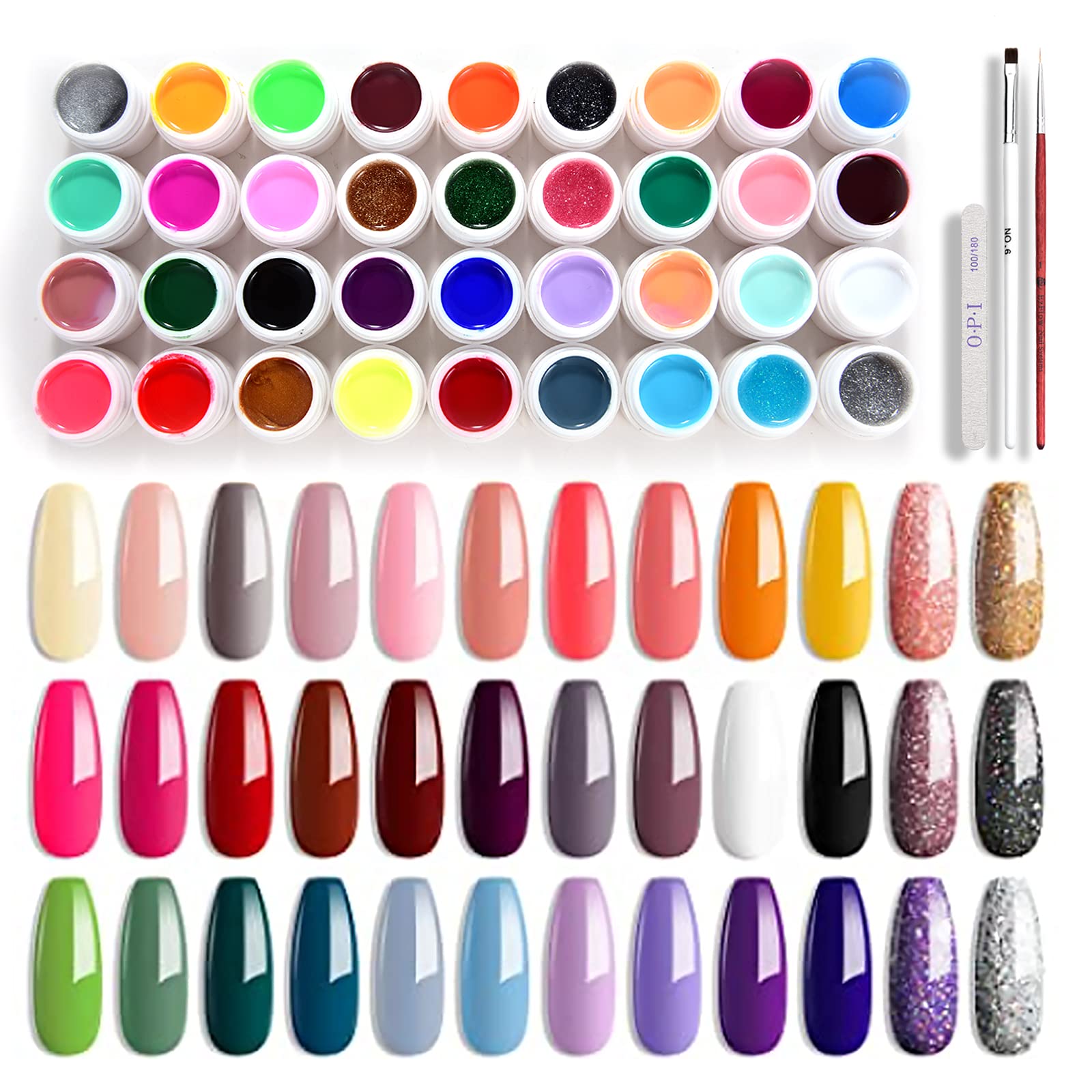36 Colors UV LED Gel Nail Polish Set - Professional Nail Art Kit with Brush for Home Manicure | Long Lasting Soak Off Gel Polish for Beginners | Perfect for DIY Nail Designs, Salon Quality Results at Home