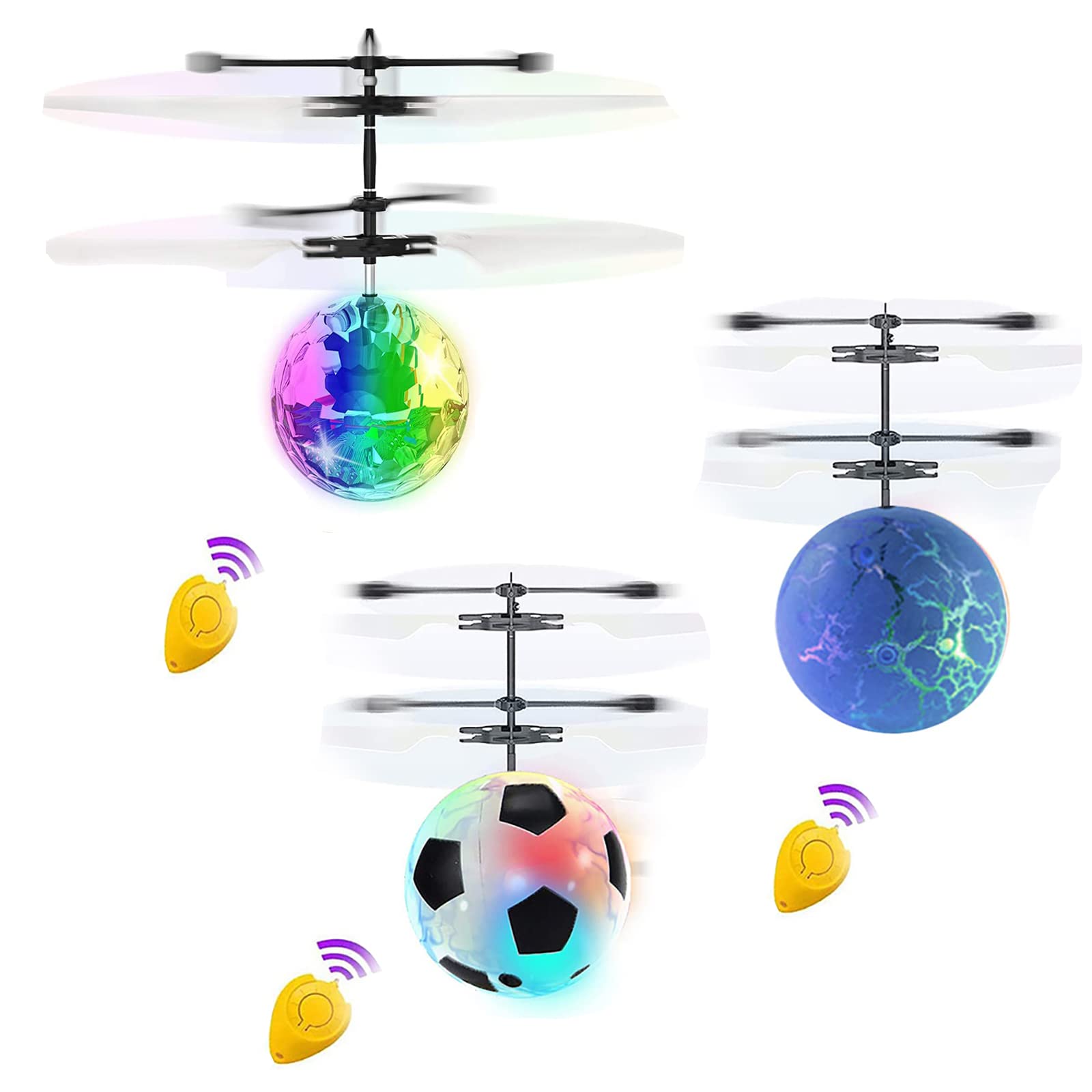 Peyan 3 Pack Rechargeable LED RC Flying Ball Toy - Glow in The Dark Mini Drone Helicopter with Remote Control for Kids Boys Girls | Indoor Outdoor Birthday Gifts, Party Favors, Backyard Play & STEM Learning Toys