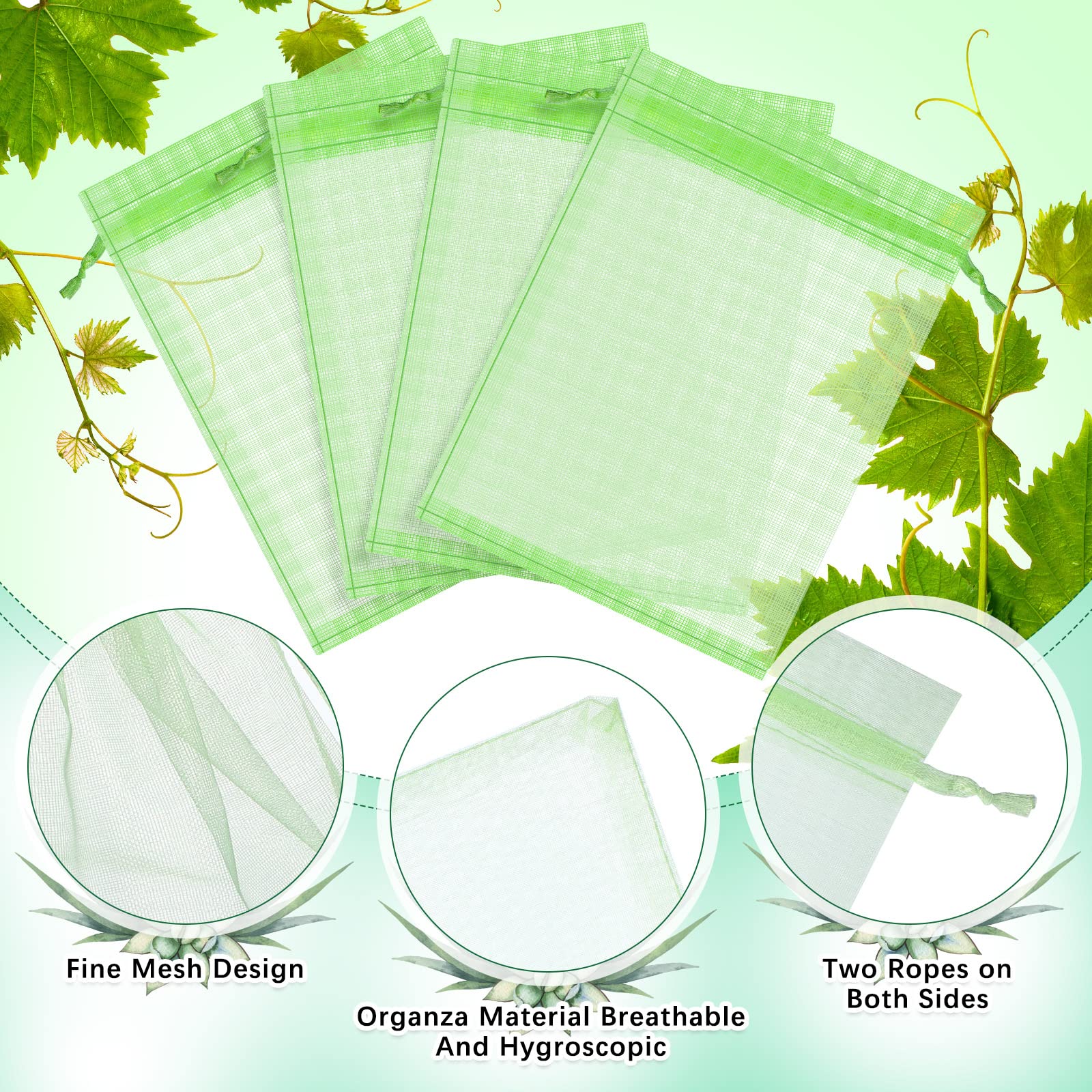 200 Pcs Fruit Protection Bags with Drawstring - 8x12 Inch Green Mesh Netting Bags for Apple, Peach & Vegetable Garden Protection - Perfect for Pest Control & Organic Gardening