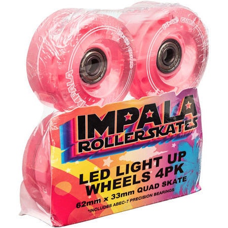 Impala 62mm Light Up Quad Roller Skating Wheels - 4 Pack for Night Skating, Rink & Outdoor Use