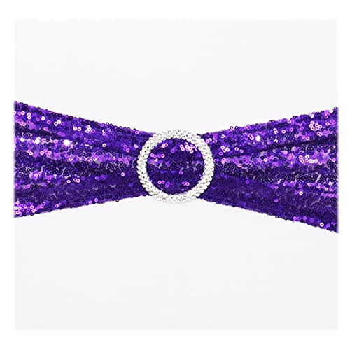 100pcs Dark Purple Sequin Chair Sashes - Stretch Spandex with Buckle for Wedding, Banquet, Birthday, Graduation, Party Decor - Elegant Chair Bands for Celebrations & Special Events - Perfect for Prom, Anniversary & Reception Decorations