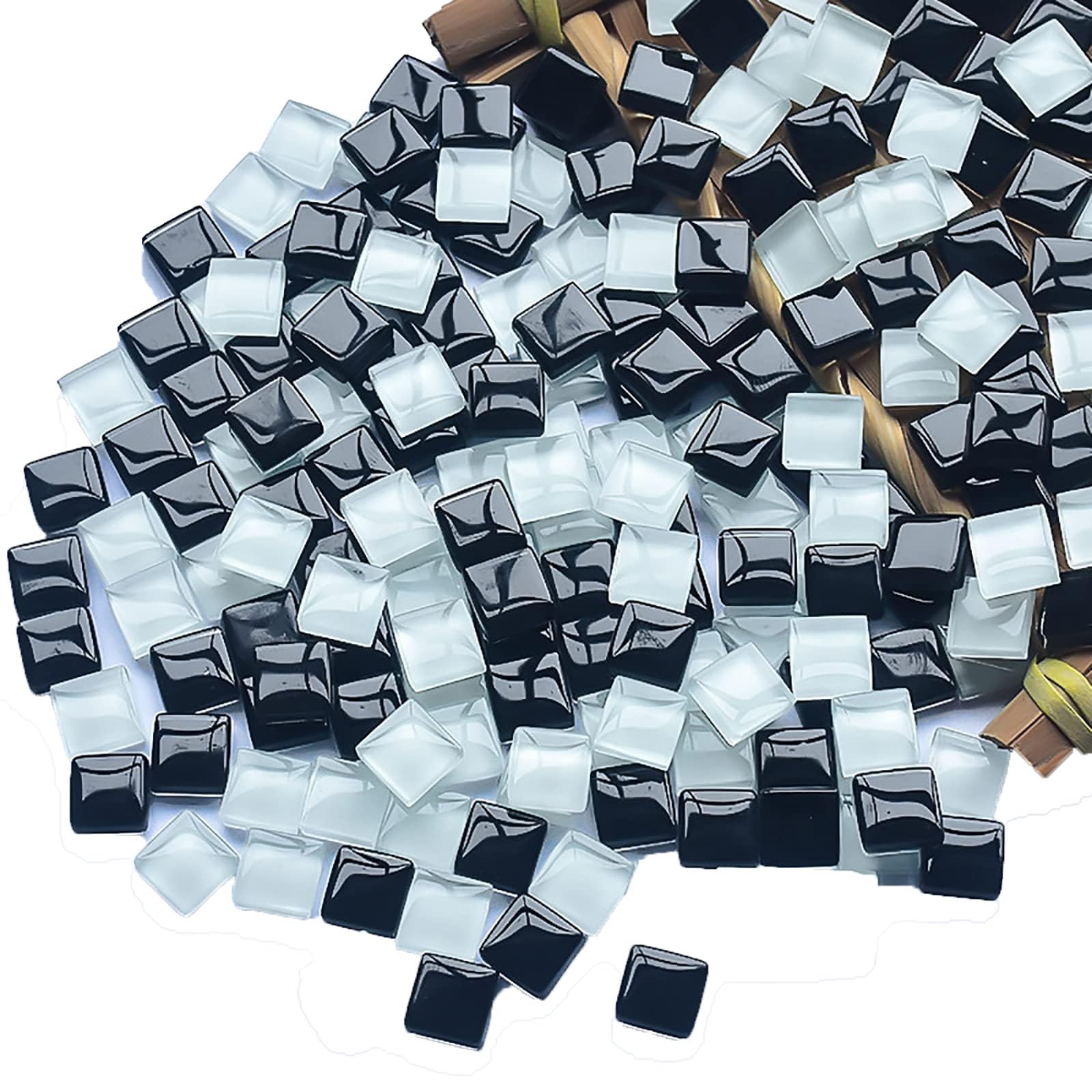 225-Piece Crystal Mosaic Tile Kit (1x1cm) - 200g Black & White Square Tiles for DIY Home Decor, Crafts, Plates, Picture Frames & Flower Pots - Perfect for Scrapbooking, Wall Art & Gift Making