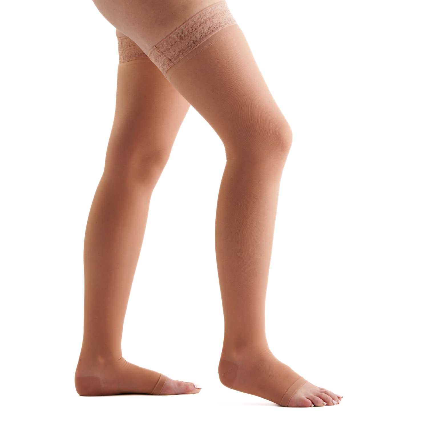 EvoNation 20-30 mmHg Open Toe Thigh High Compression Stockings for Women - Firm Support Medical Socks for Varicose Veins, Swelling & Circulation - Perfect for Travel, Pregnancy & Nurses