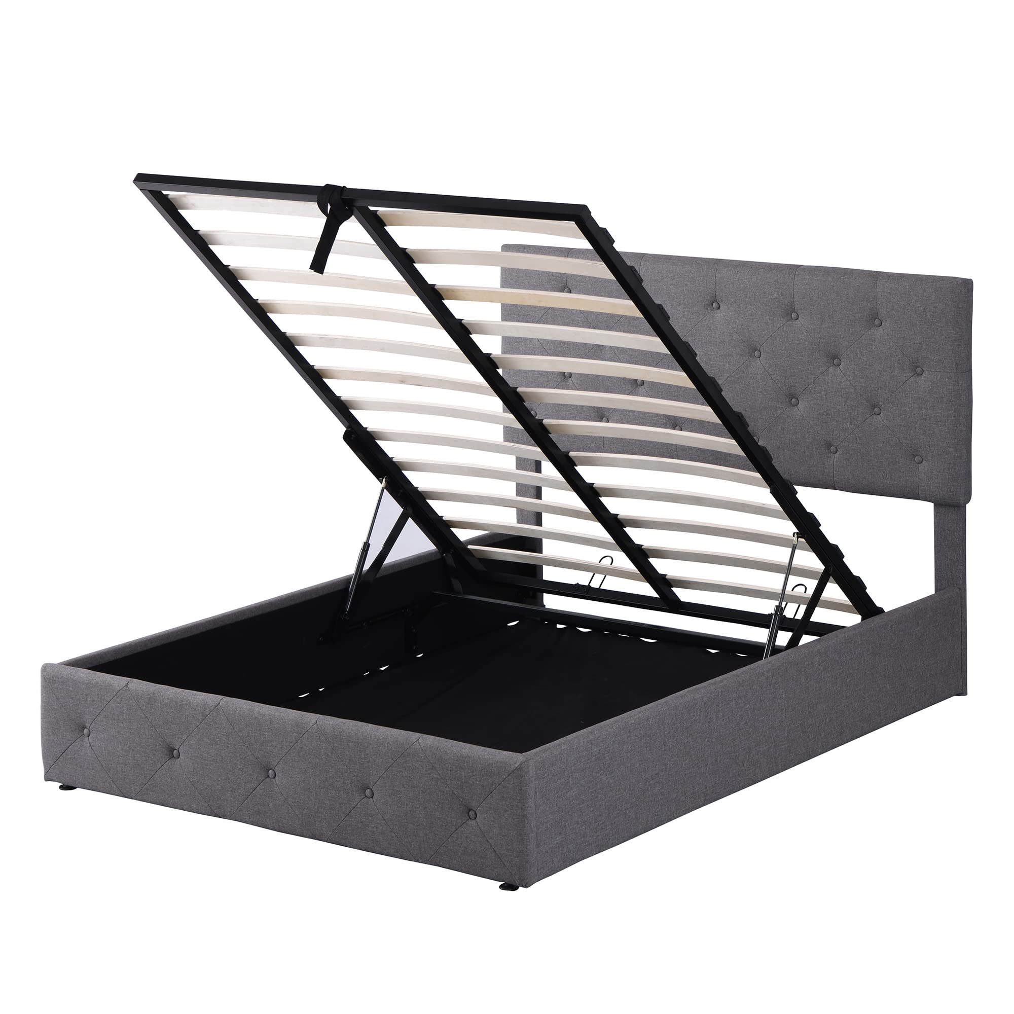 SOFTSEA Full Size Upholstered Platform Bed with Hydraulic Storage System & Button Tufted Headboard - Sturdy Mattress Foundation for Bedroom, Guest Room, or Dorm | Modern Space-Saving Storage Bed Design