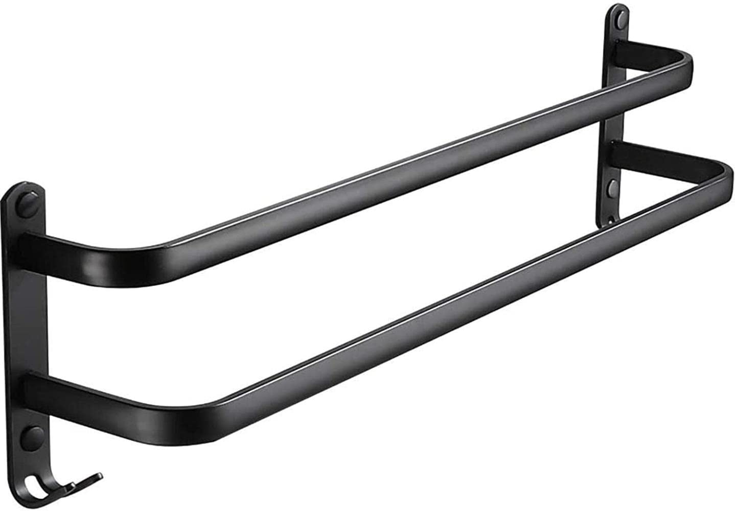 2-Tier Wall Mounted 50CM Aluminum Bathroom Towel Rack with Hooks - Space Saving Storage for Bath Towels, Robes & Accessories - Perfect for Small Bathrooms, Showers & Laundry Rooms