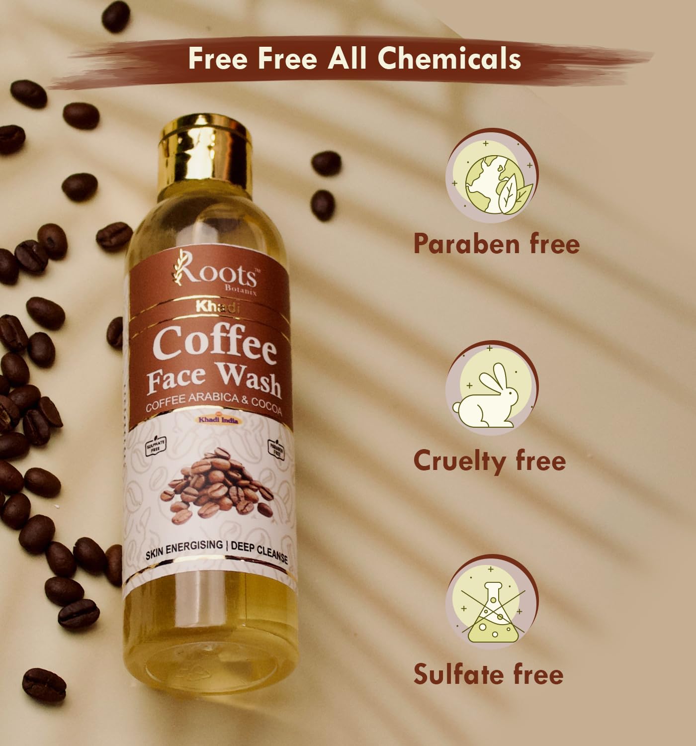 Roots Botanix Coffee Face Wash for Glowing Skin - Detan & Brightening Cleanser - Anti Pollution & Pimples Treatment - 200ml Liquid Soap (Pack of 2) - Perfect for Morning Skincare Routine & Post-Workout Refresh