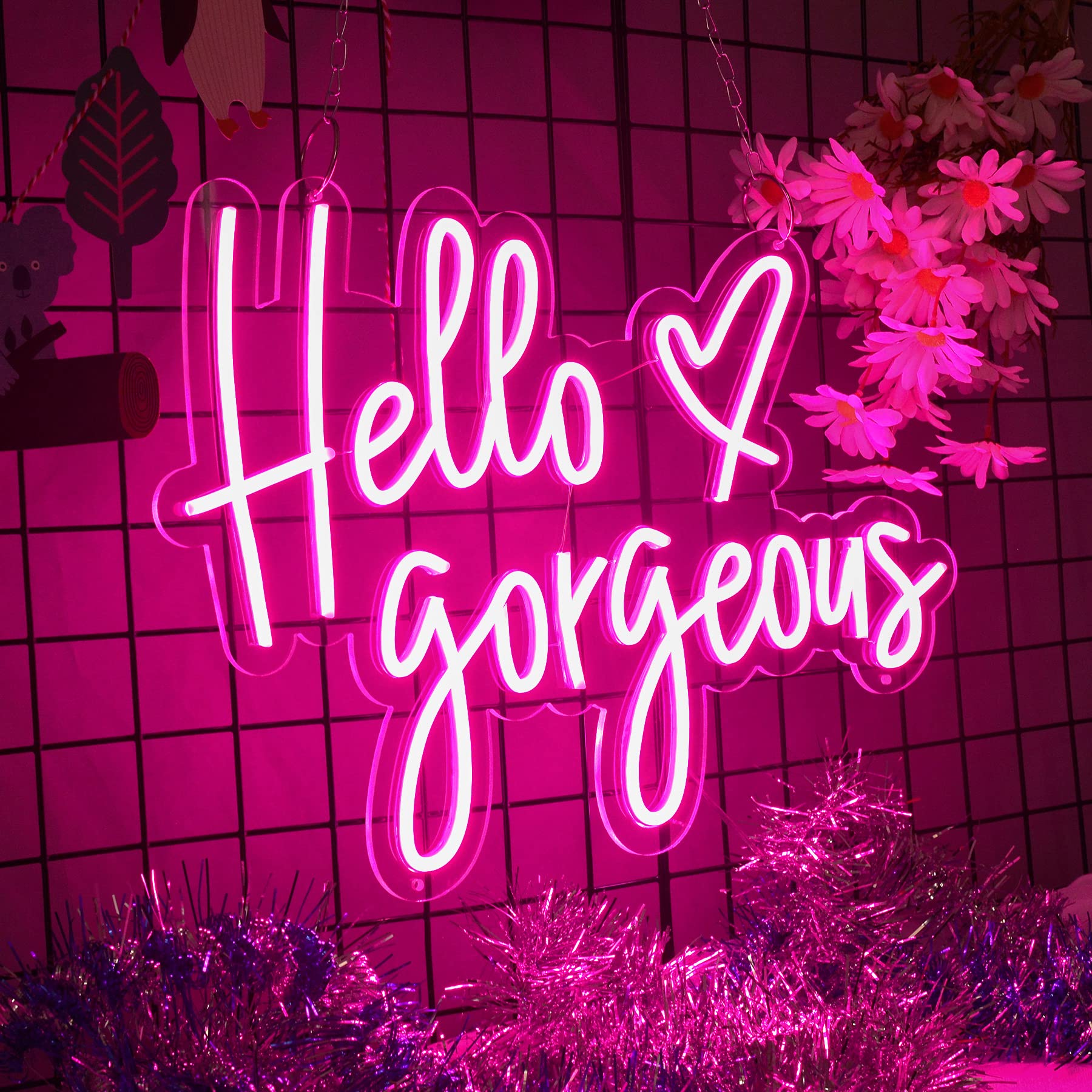 Large 28-inch Hello Gorgeous LED Neon Sign - Custom Wall Art Decor for Home, Bedroom, Wedding, Bar & Cafe | Perfect for Parties, Romantic Gifts & Business Lighting