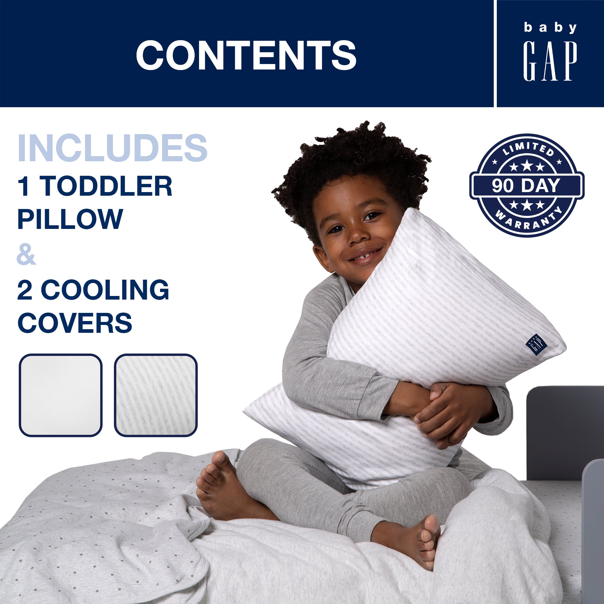 BabyGap Toddler Pillow with 2 Cooling Covers - Soft & Breathable for Comfortable Sleep - Perfect for Nursery, Daycare & Travel