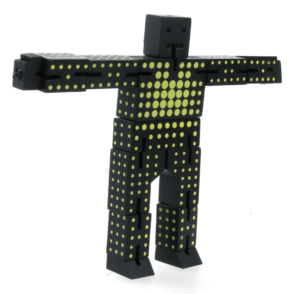 Cubebot Micro Dot Black & Yellow - Mini Wooden Puzzle Robot Toy for Kids & Adults - Perfect for Office Desk Decor, Stress Relief & Creative Play