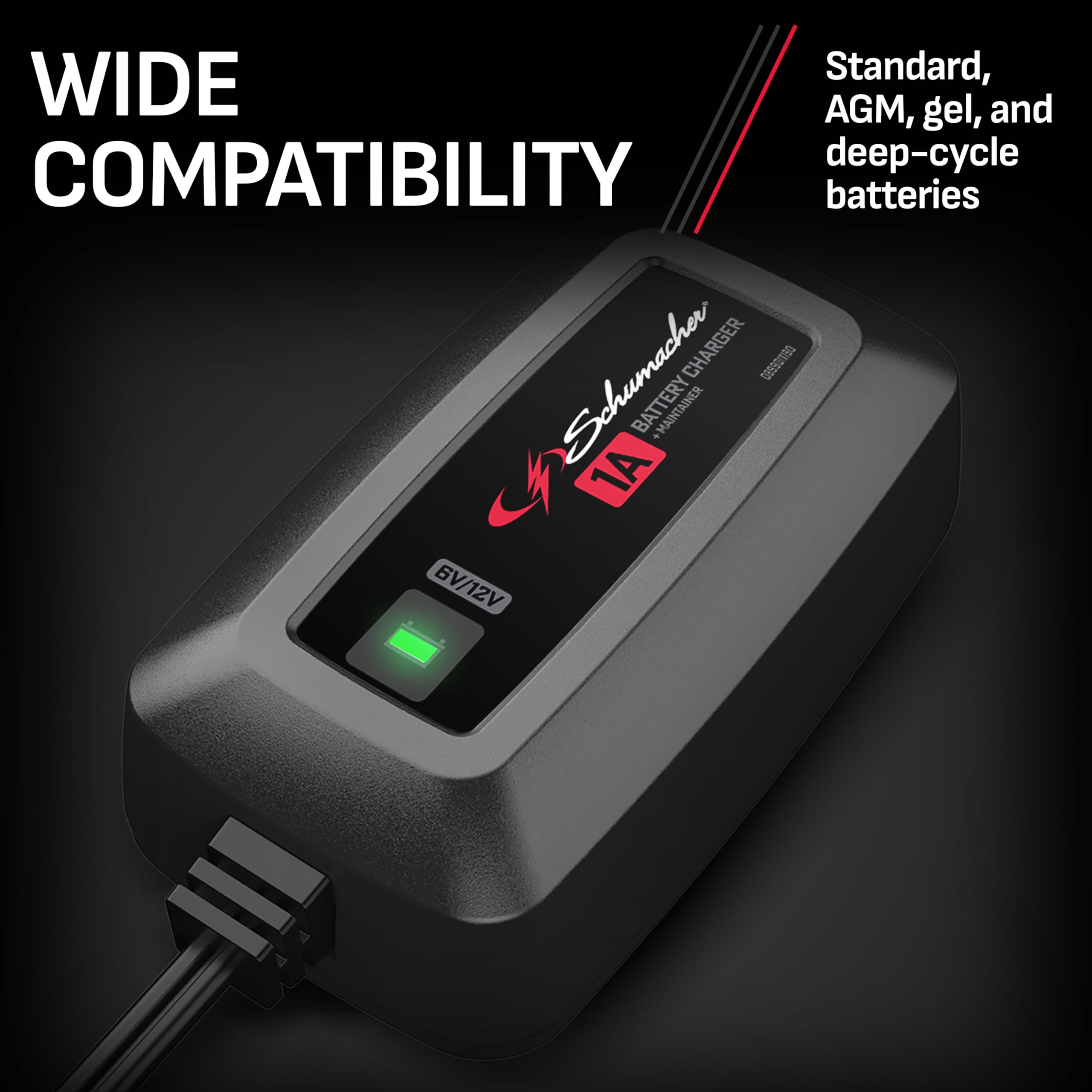 Schumacher SC1586-1A 6V/12V 1A Fully Automatic Battery Charger & Maintainer for Car, Motorcycle, ATV, Boat - Smart Charging for Automotive, Power Sports & Marine Batteries - Perfect for Winter Storage & Long-Term Maintenance