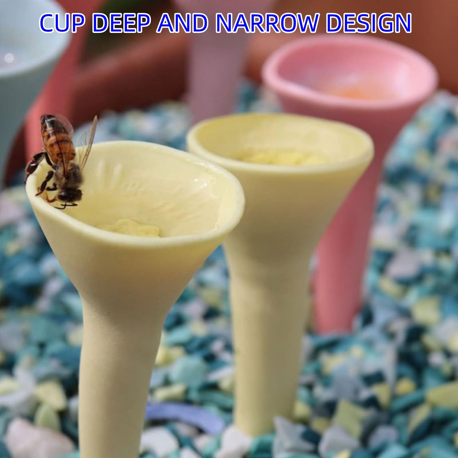Colorful Bee Drinking Cup - Garden Bee Waterer for Pollinators - Attract Bees & Butterflies to Your Backyard or Patio