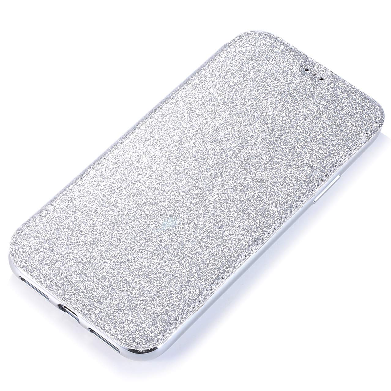 iPhone 12 Pro Max Wallet Case - Bling PU Leather Folio with Clear TPU Back & Card Slots | Slim Protective Cover for iPhone 12 Pro Max (Glitter Silver) | Perfect for Everyday Use, Travel & Business Meetings