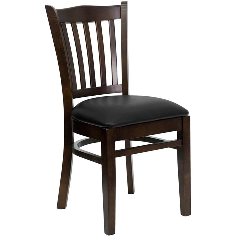 Flash Furniture HERCULES Series Vertical Slat Back Walnut Wood Restaurant Chair - Black Vinyl Seat - Durable Dining Chairs for Restaurants, Cafes, and Home Kitchens - Comfortable & Stylish Seating Solution