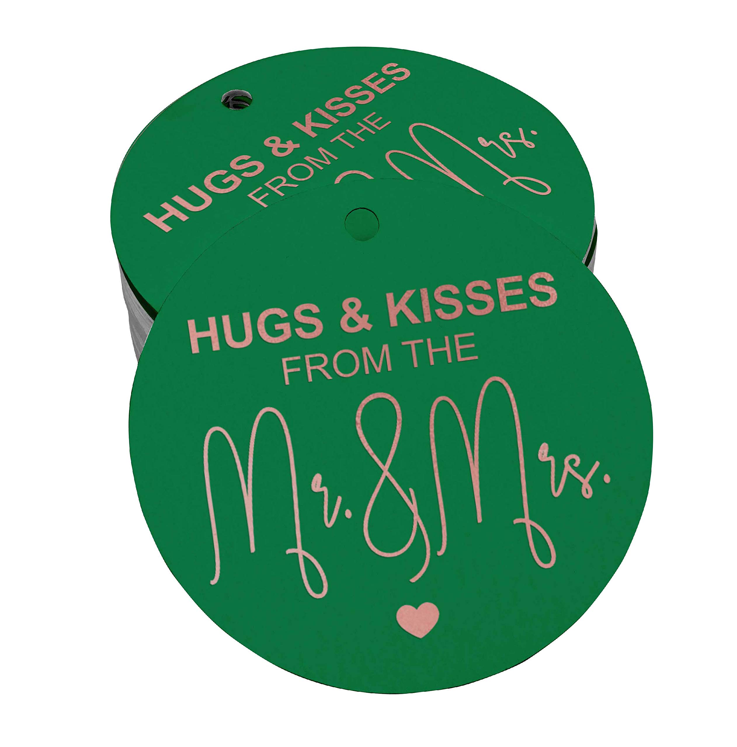 50Pcs Real Rose Gold Foil Hugs & Kisses Wedding Favor Tags - Elegant Hanging Paper Tags for Bridal Shower, Wedding Decor & Party Favors