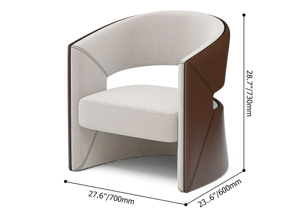 Modern Brown & Beige Solid Wood & Faux Leather Barrel Accent Chair - Perfect for Living Room, Bedroom, or Office Decor