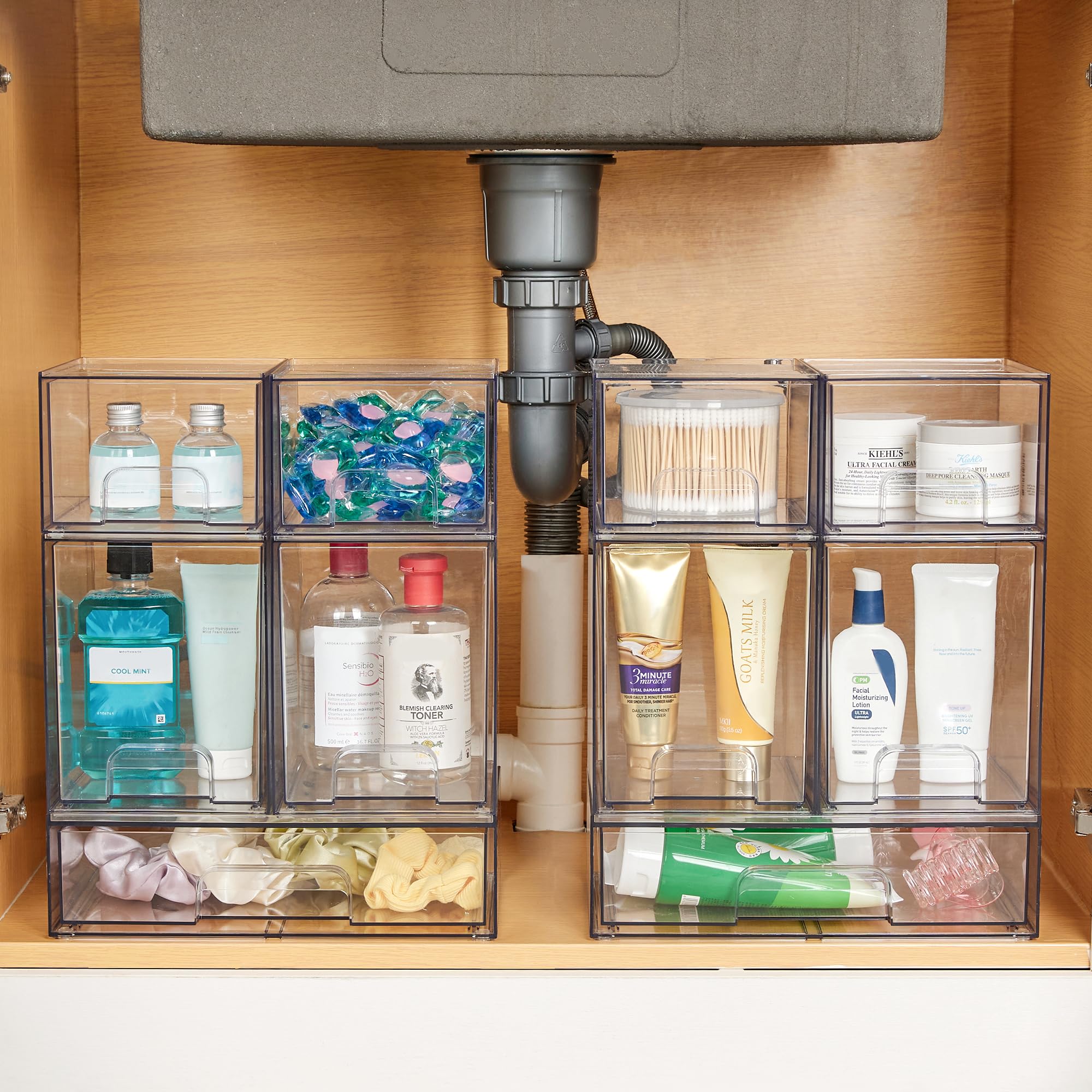 Vtopmart 5-Piece Clear Plastic Stackable Storage Drawers Set - Organizer Bins for Makeup, Cosmetics & Beauty Supplies - Perfect for Vanity, Bathroom, Cabinet & Pantry Organization - Ideal for Home, Office & Salon Storage Solutions