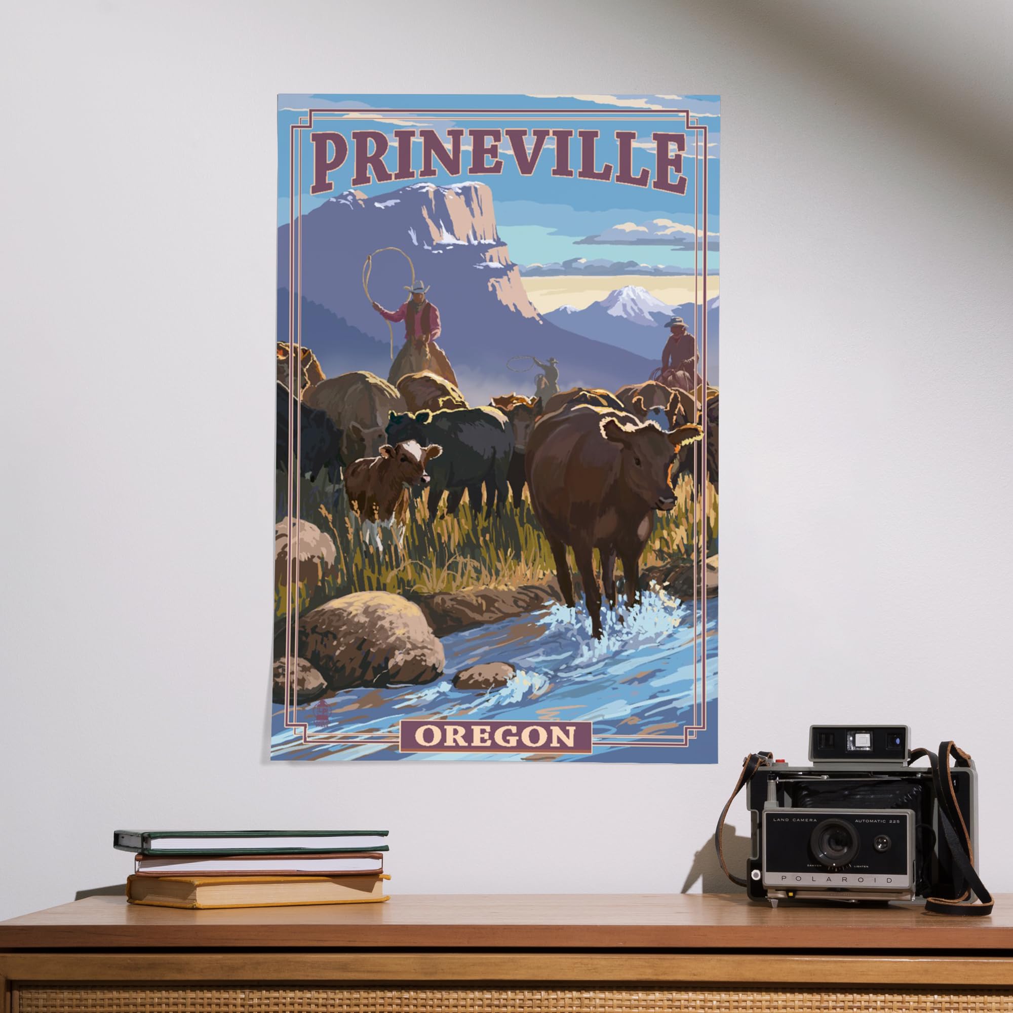 Lantern Press 16x24 Inch Giclee Art Print - Prineville Oregon Cowboy Cattle Drive Western Landscape Wall Decor | Perfect for Living Room, Office or Western Theme Home Decor