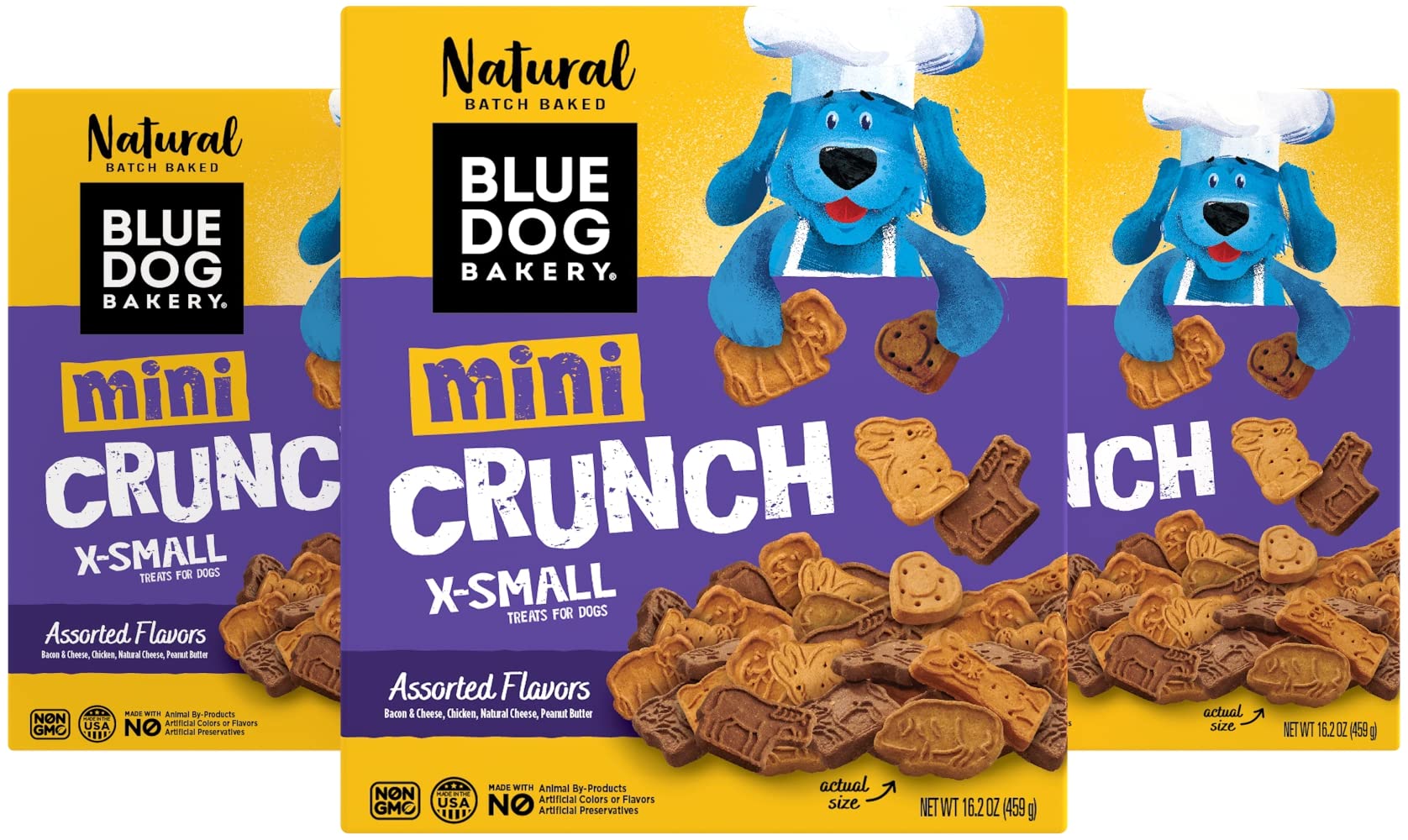Blue Dog Bakery Natural Dog Treats - Mini Crunch Assorted Flavors (16.2oz, 3 Pack) | Healthy Training Rewards & Snacks for Small to Medium Dogs