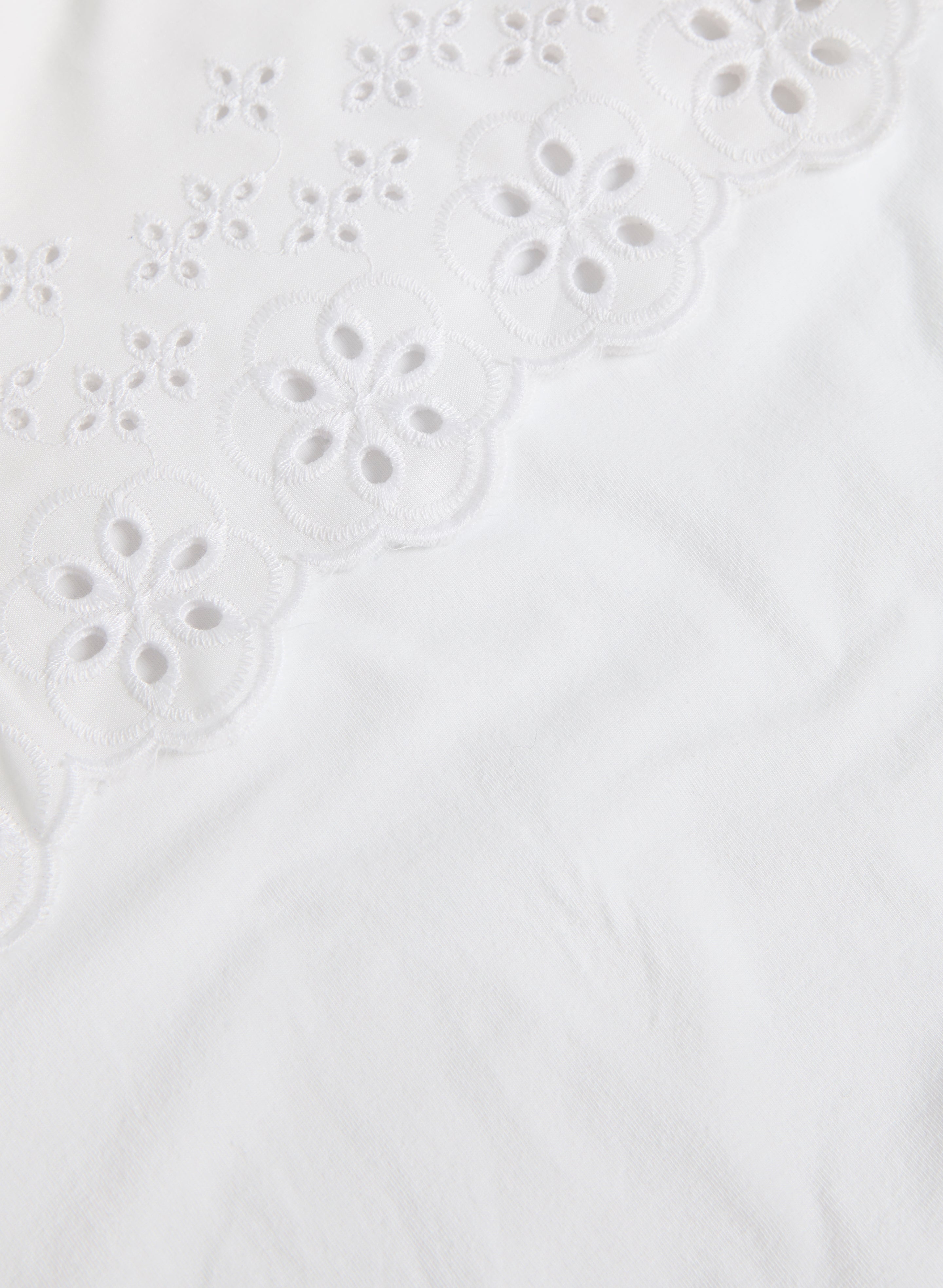 Eyelet Sleeve Tee - Women's Fashion Short Sleeve Blouse with Lace Trim - Perfect for Casual Outings, Summer Parties & Office Wear