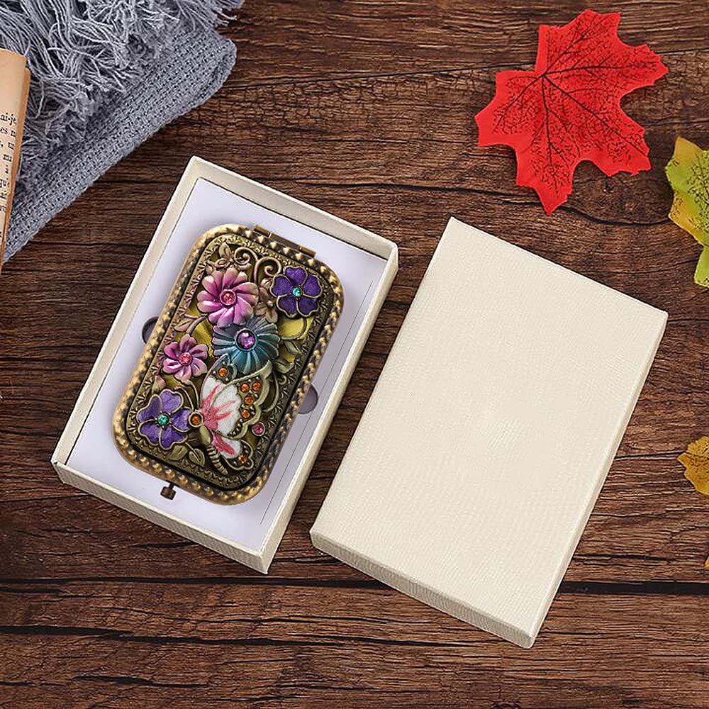 Rayberro Small Compact Vanity Mirror - Double Sided Magnifying Makeup Mirror with Vintage Butterfly Floral Design, Foldable Travel Cosmetic Mirror for Women & Girls | Perfect for Home, Travel & Salon Use