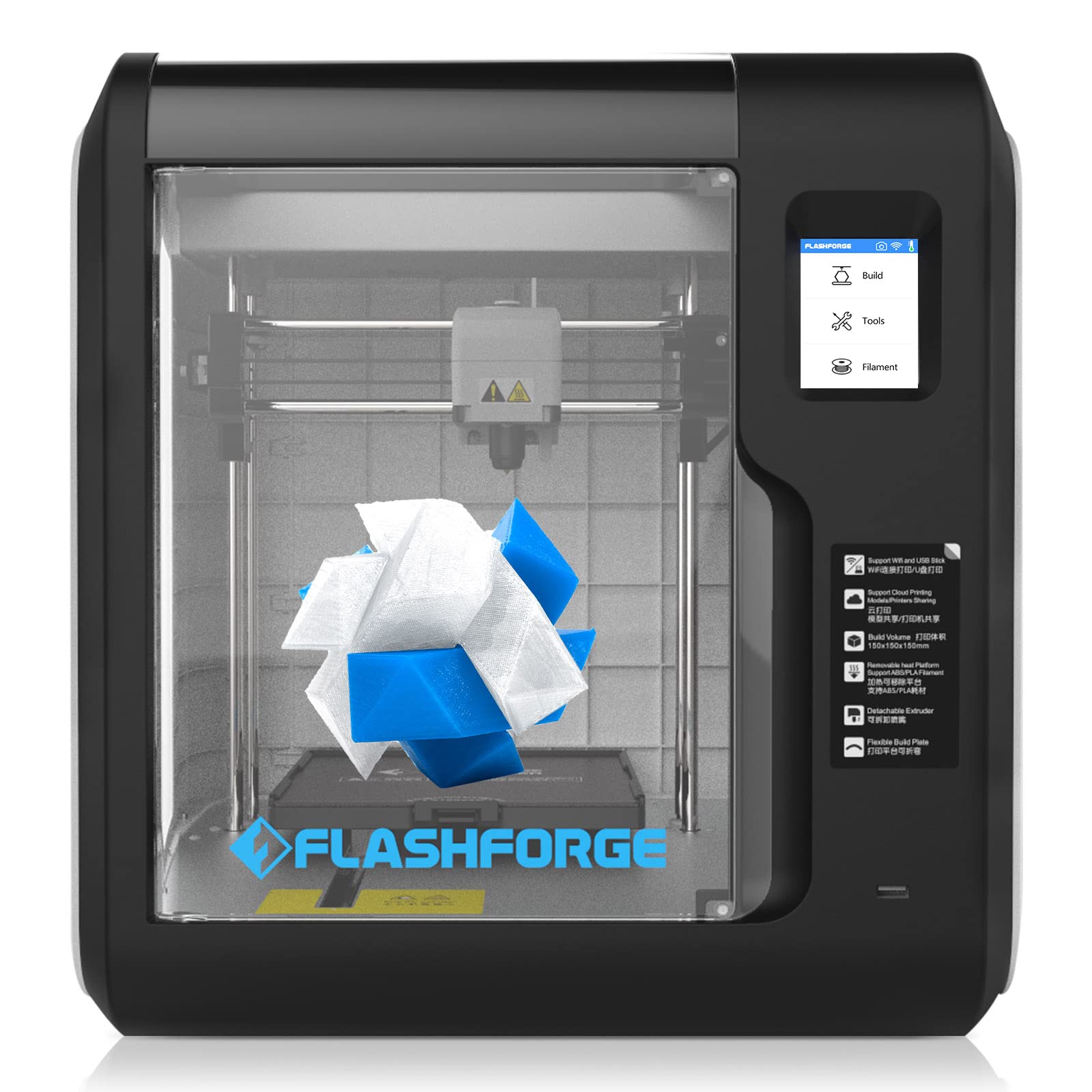 Flashforge Adventurer 3 3D Printer - Auto Leveling, Removable Flexible Build Plate, Detachable Nozzle, Filament Sensor, Built-in HD Camera, WiFi & Cloud Printing, Ultra Quiet - Works with PLA/ABS Filament - Perfect for Home, School & Office 3D Printing Projects