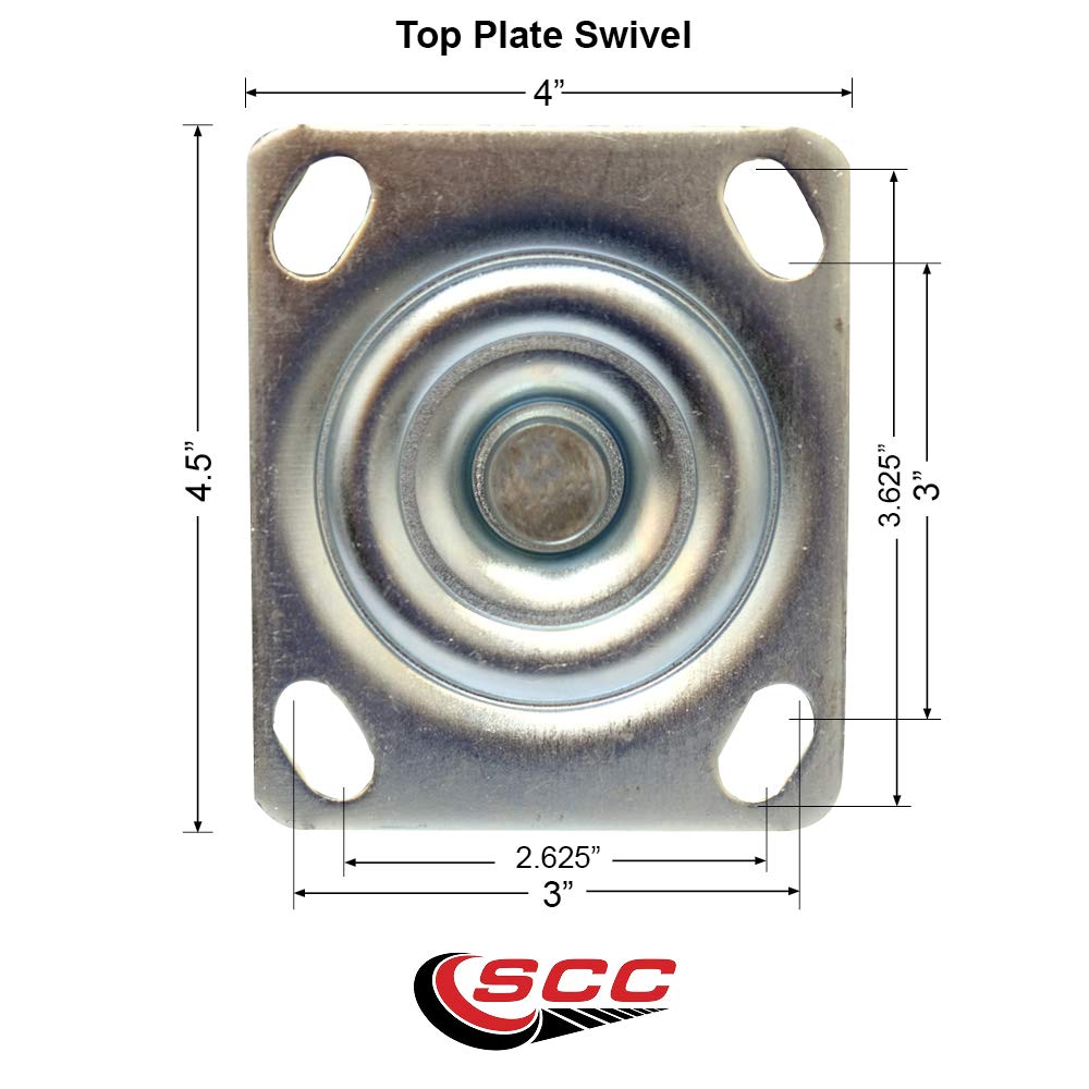Heavy Duty Cast Iron Swivel Top Plate Casters Set of 4 - 5 Inch Wheels with Brakes & Bolt-On Swivel Locks | Service Caster Brand | Ideal for Industrial Equipment, Workbenches & Warehouse Carts