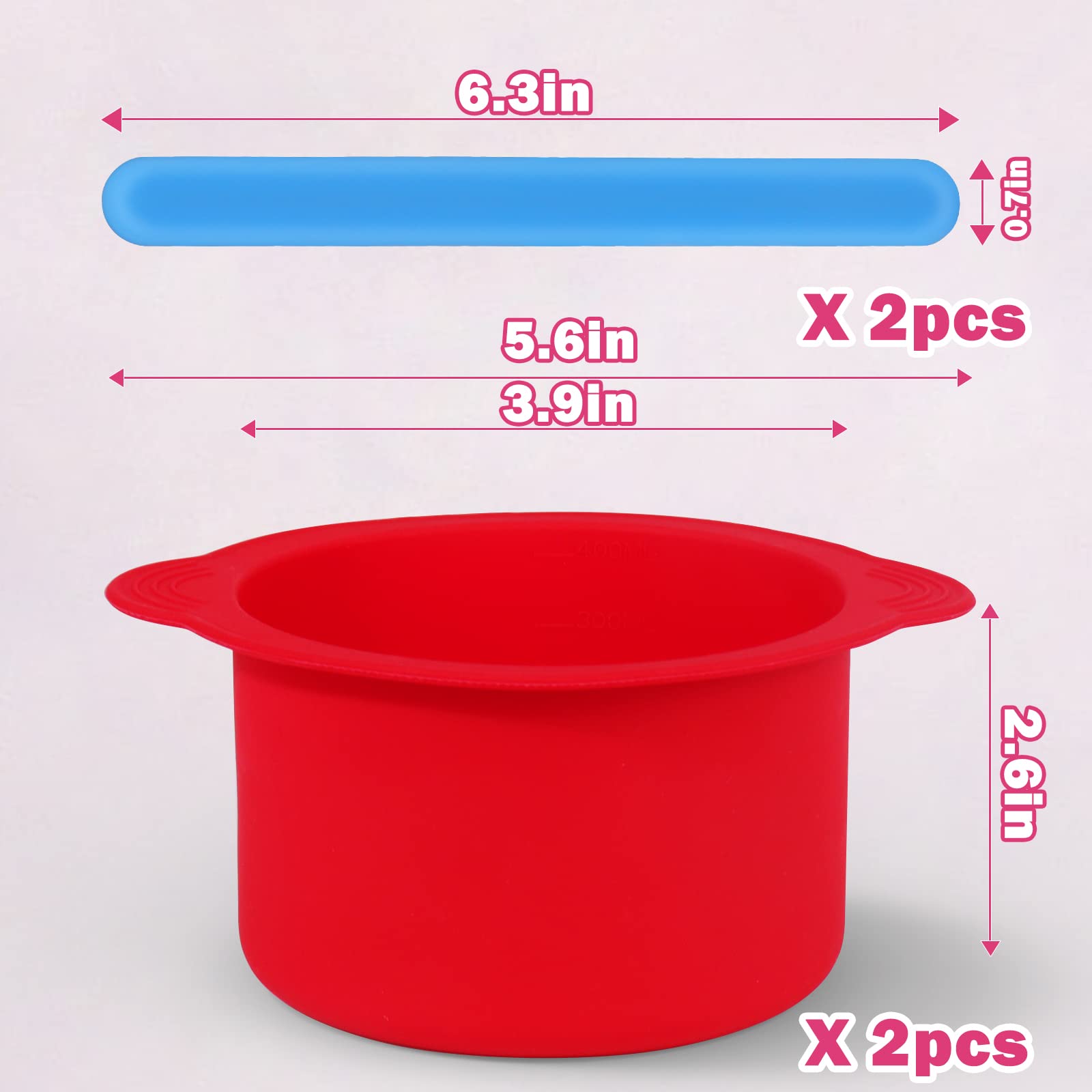 2-Pack Silicone Wax Warmer Liners - Non-Stick Wax Pot Replacement Bowls with 2 Silicone Spatulas for Hair Removal (Blue & Red) | Reusable Wax Melting Accessories for Home Salon & DIY Beauty Treatments