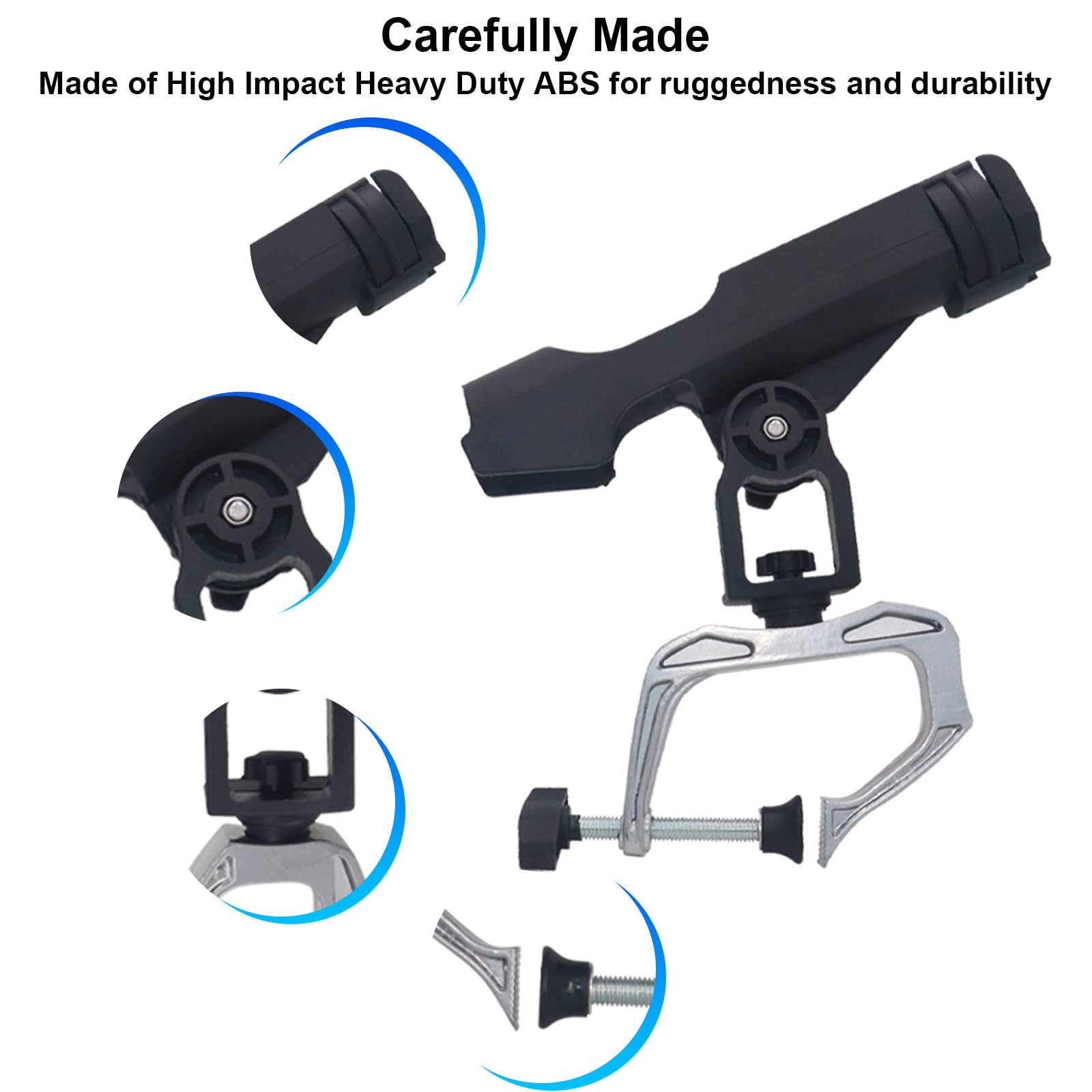 360 Degree Adjustable Fishing Rod Holders for Boat - Heavy Duty Foldable Fishing Pole Racks with Large Clamp Opening - Perfect for Kayak, Canoe & Marine Use (2 Pack) - Ideal for Saltwater & Freshwater Fishing Trips
