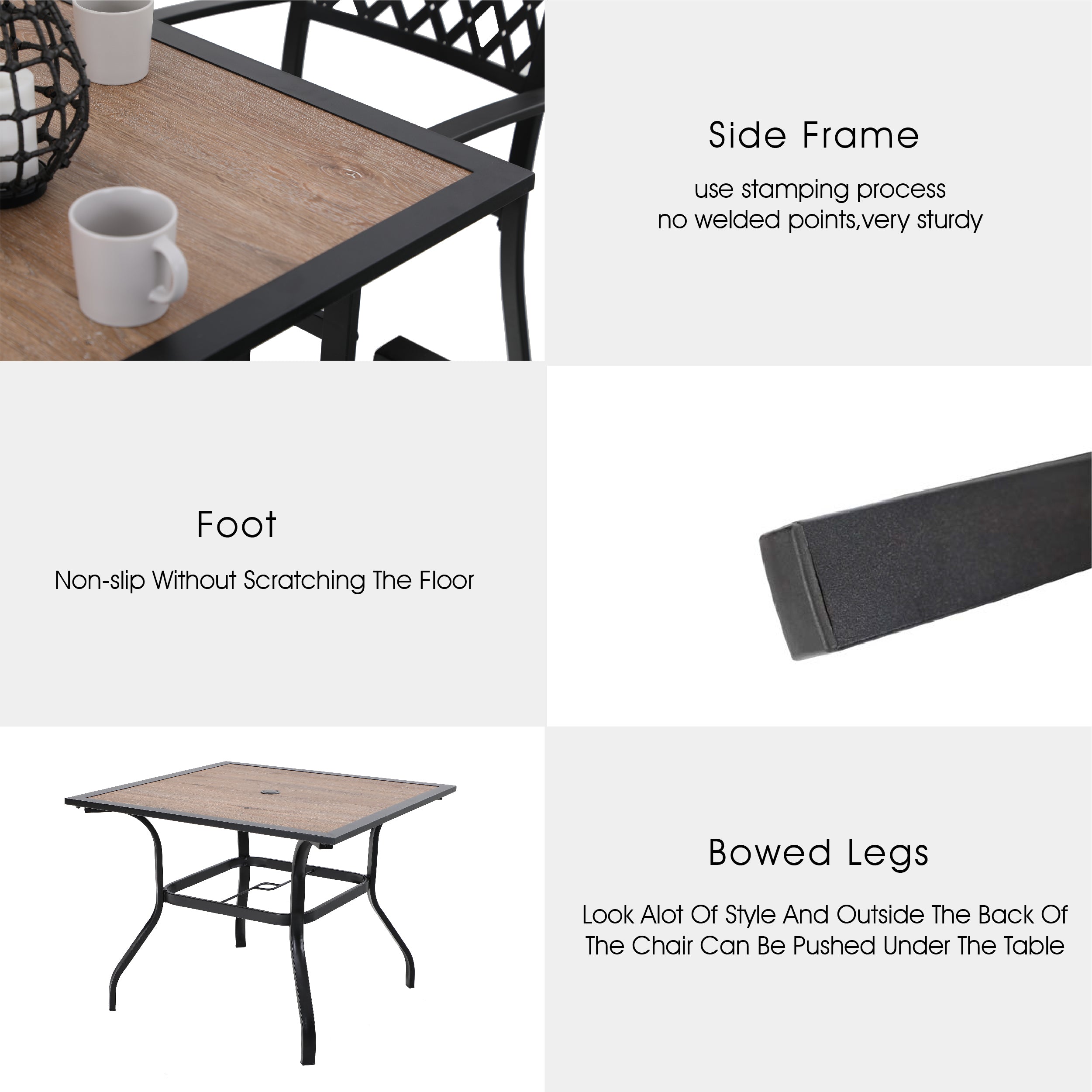 Sophia & William 5-Piece Outdoor Dining Set - Weather-Resistant Wood-Look Square Table & Comfortable Textilene Chairs for Patio, Garden, Backyard, and Poolside Relaxation
