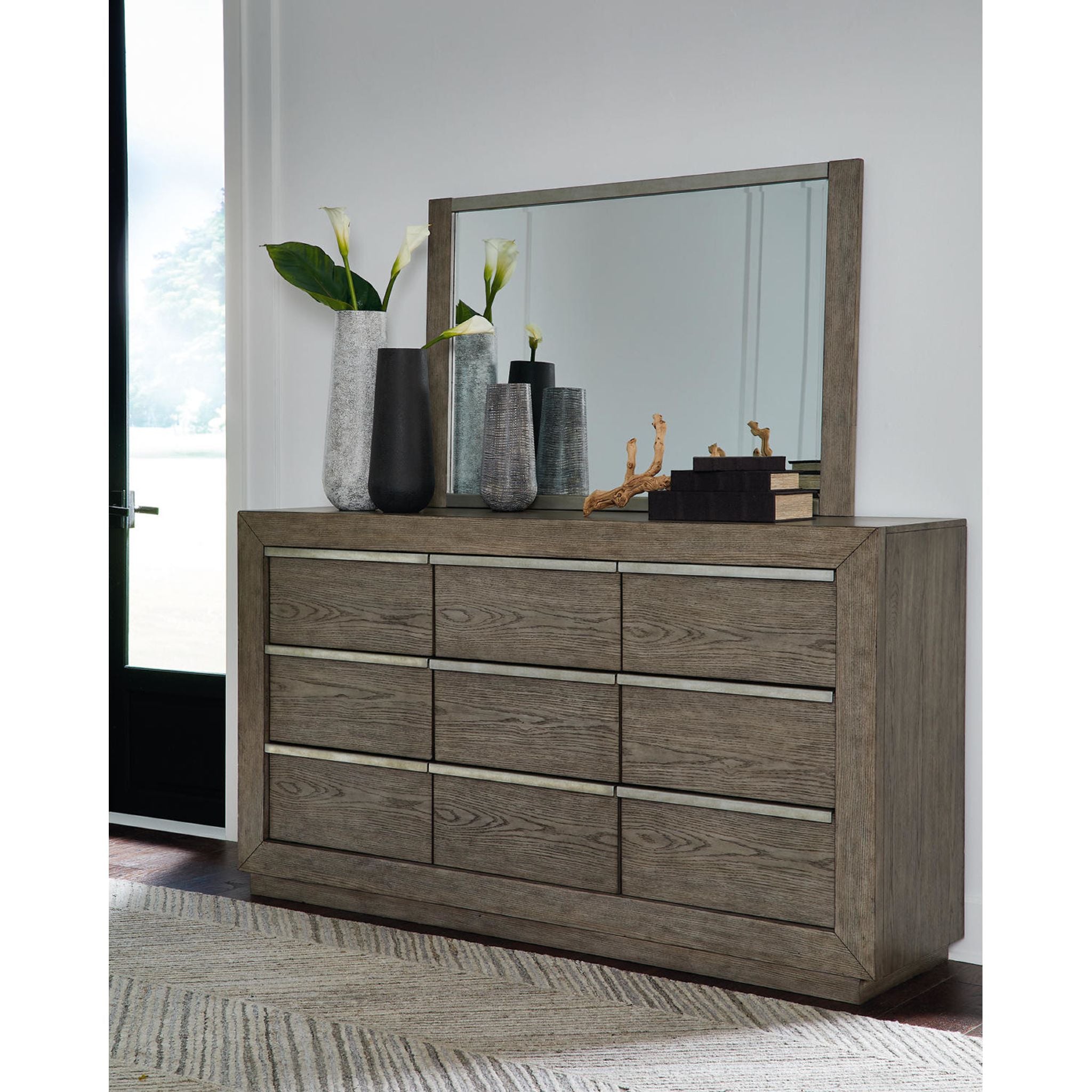 Anibecca Weathered Gray Dresser with Mirror - Stylish Bedroom Furniture for Home Decor & Organization