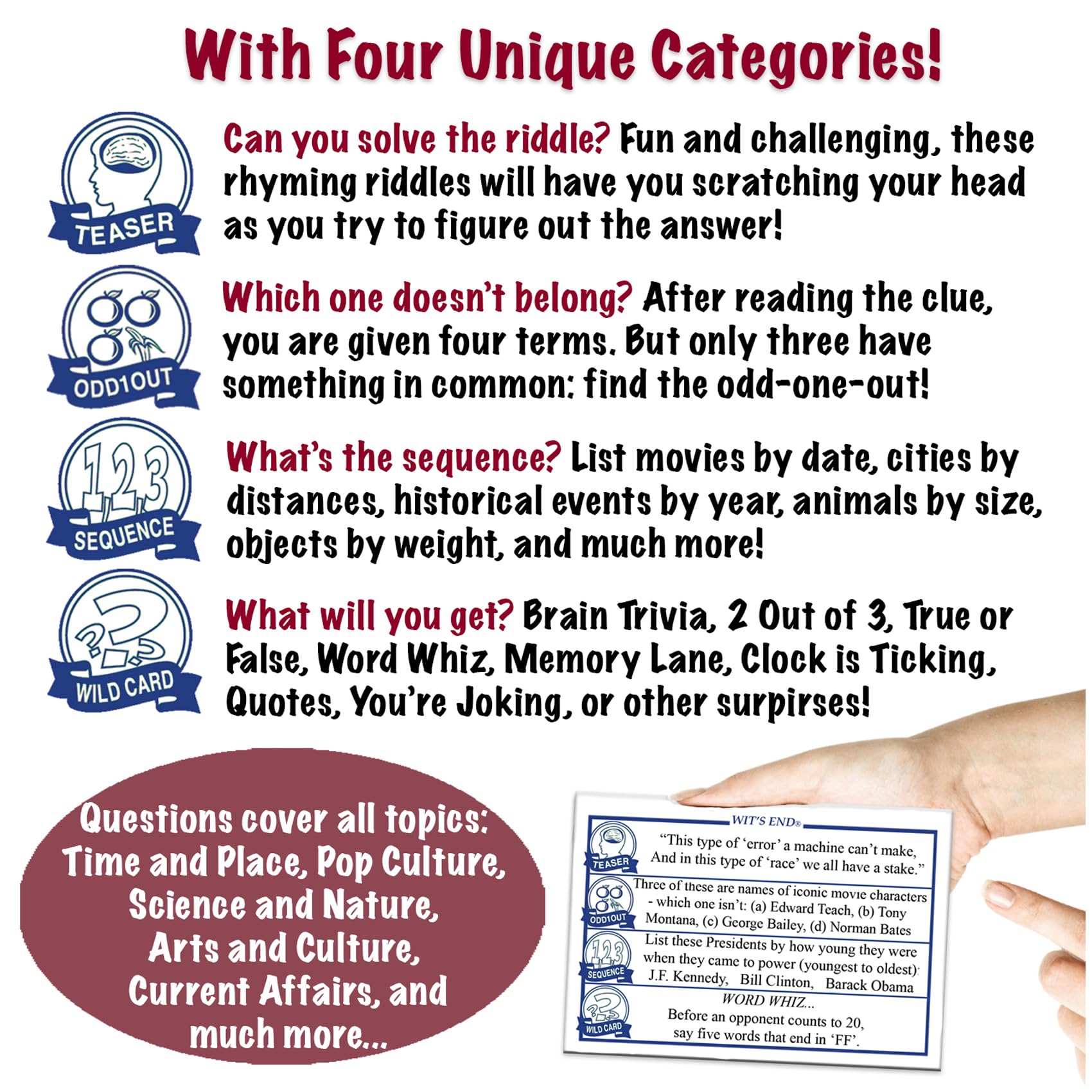 Fun and Challenging Adult Board Games Bundle - Wordplay, You'll Never Guess, Wit's End & Matter of Fact - Perfect for Game Nights, Parties & Family Gatherings