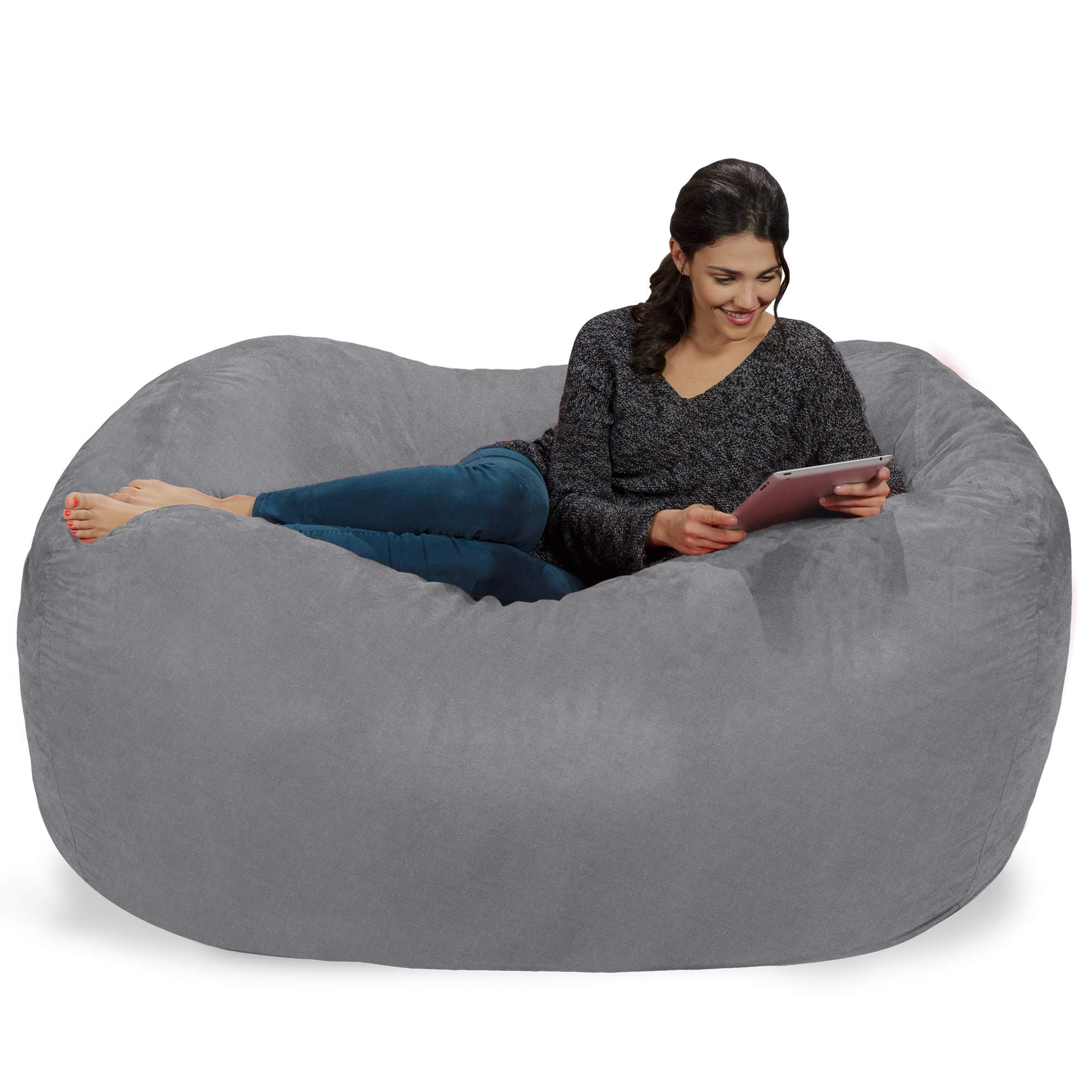 Chill Sack 6' Memory Foam Bean Bag Chair - Oversized Lounger with Soft Faux Linen Cover (Gray) for Living Room, Game Room & Dorm Relaxation