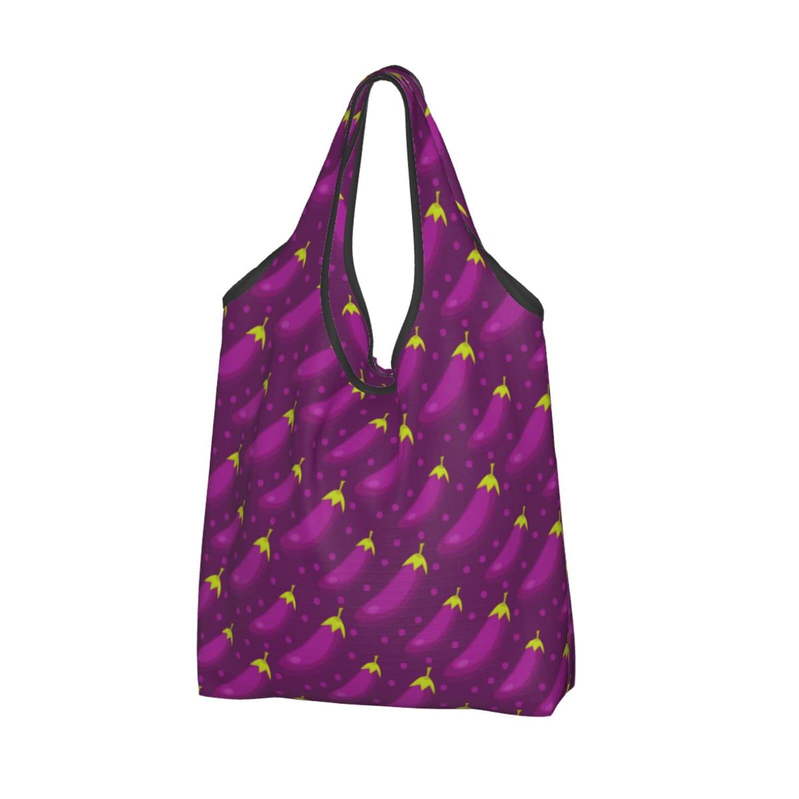 Eco-Friendly Reusable Shopping Bags - Waterproof Large Foldable Grocery Tote for Vegetables, Fruits & Market (Perfect for Eggplant/Aubergine, Farmers Market & Sustainable Shopping)