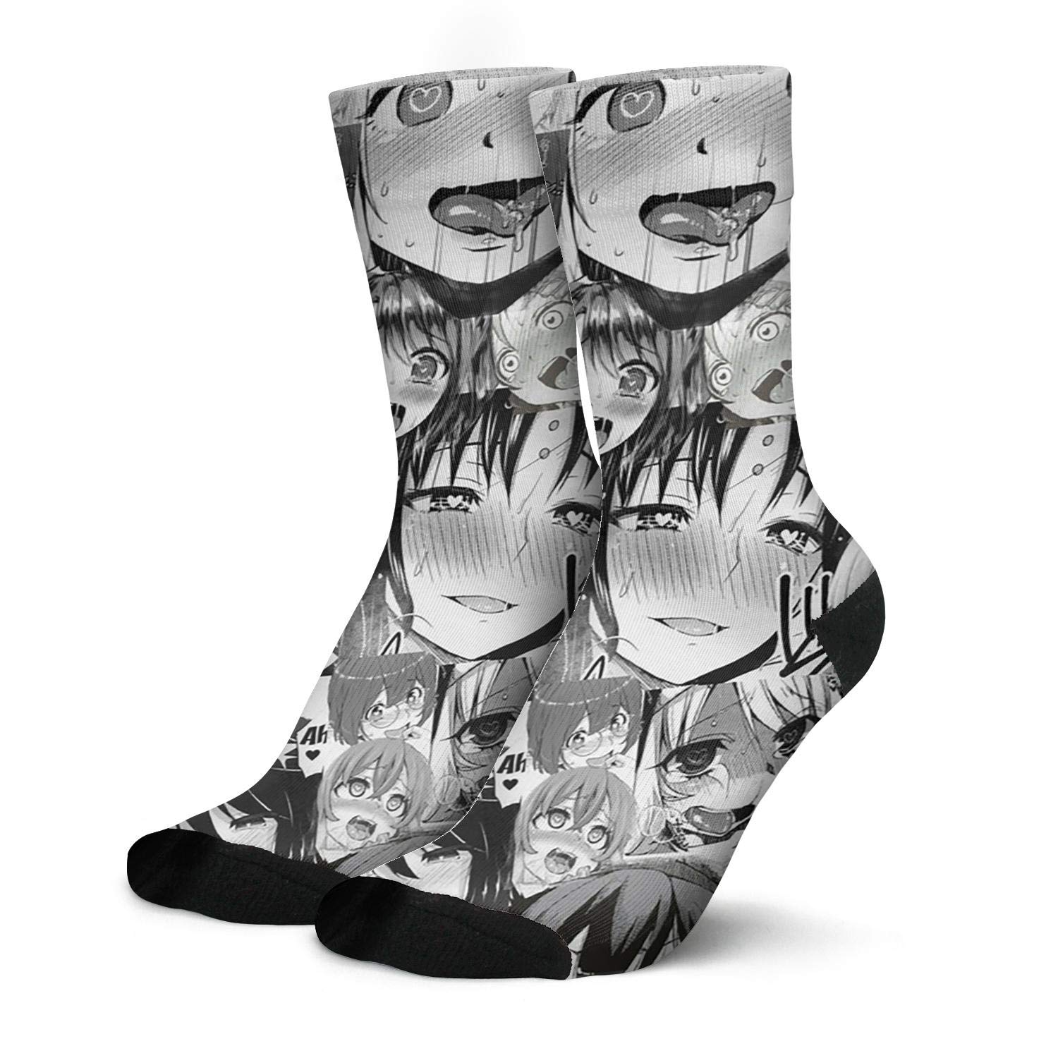 WXMDZS Men's Cotton Dress Socks - Ahegao Anime Funky Lightweight Athletic Crew Socks for Casual Wear, Office & Cosplay