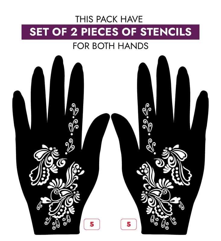 Apcute Mehandi Art Passion Tools Bridal Henna Stencil Set - 2 Pack for Both Hands, Reusable Tattoo Stickers for Women & Girls (Design A5) | Perfect for Weddings, Festivals & DIY Body Art