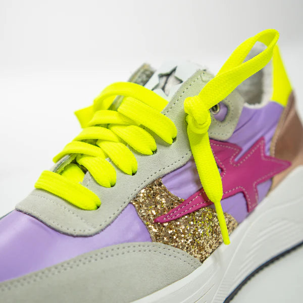 Cynthia Richard Women's Lightning Strikes Leather Sneakers - Comfortable Casual Shoes in Lilac Purple Multi Color | Perfect for Walking, Work & Everyday Wear