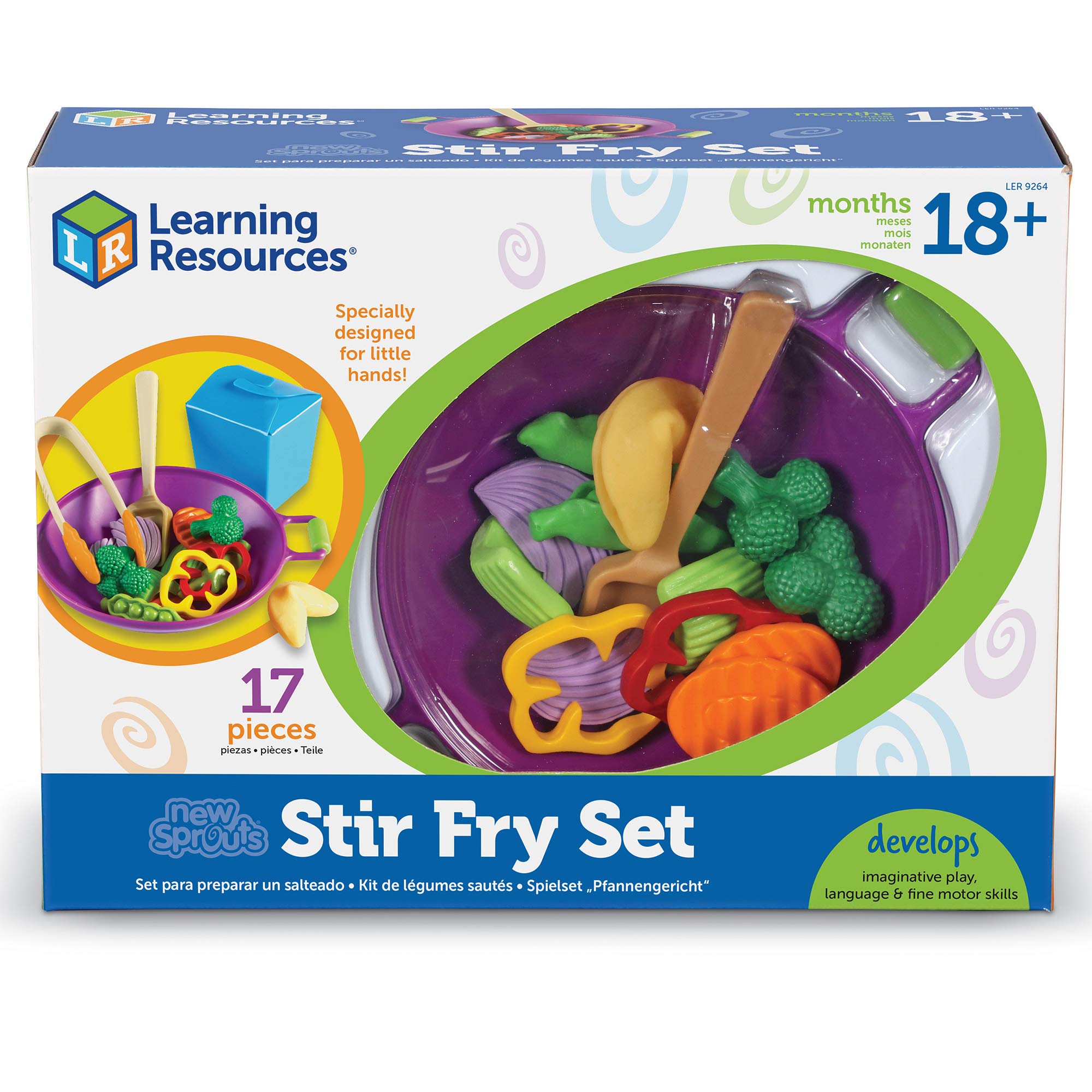 Learning Resources New Sprouts Stir Fry Play Food Set - 17 Piece Pretend Kitchen Toys for Toddlers 18 Months+, Educational Role Play for Kids - Perfect for Home, Preschool & Playdates