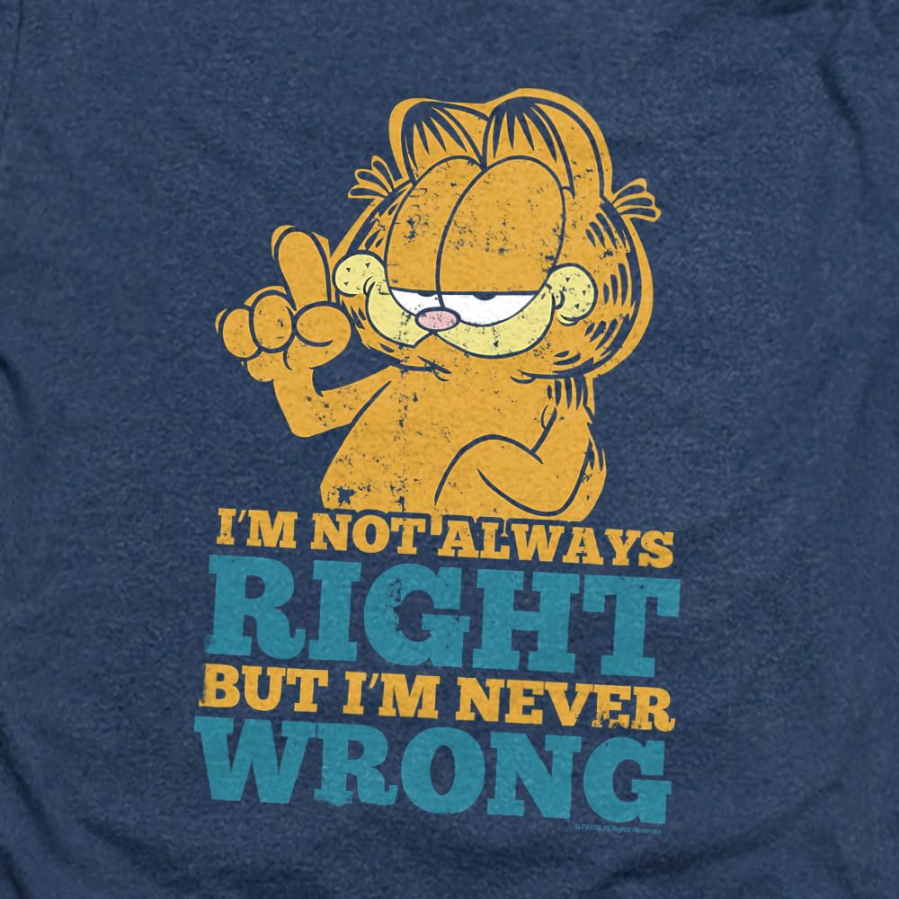 Garfield Never Wrong Unisex Heather T-Shirt for Adults - Funny Cat Graphic Tee for Men & Women - Casual Wear, Gifts, Pop Culture Apparel