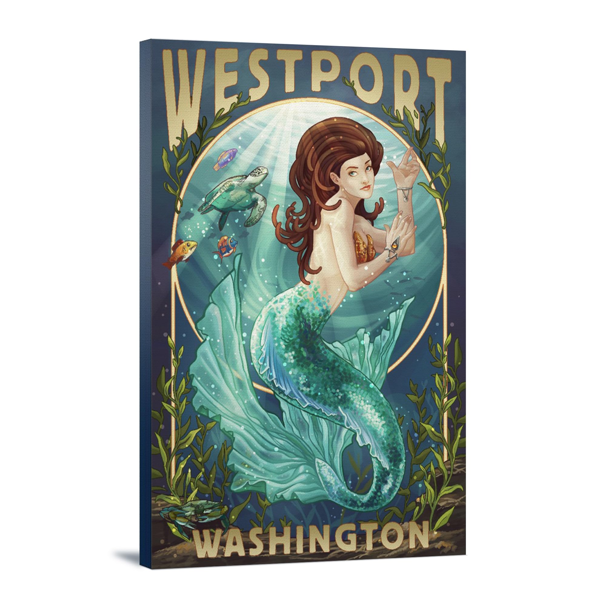 Lantern Press Westport Washington Mermaid Art - 16x24 Wrapped Canvas Wall Decor for Living Room, Bedroom & Office