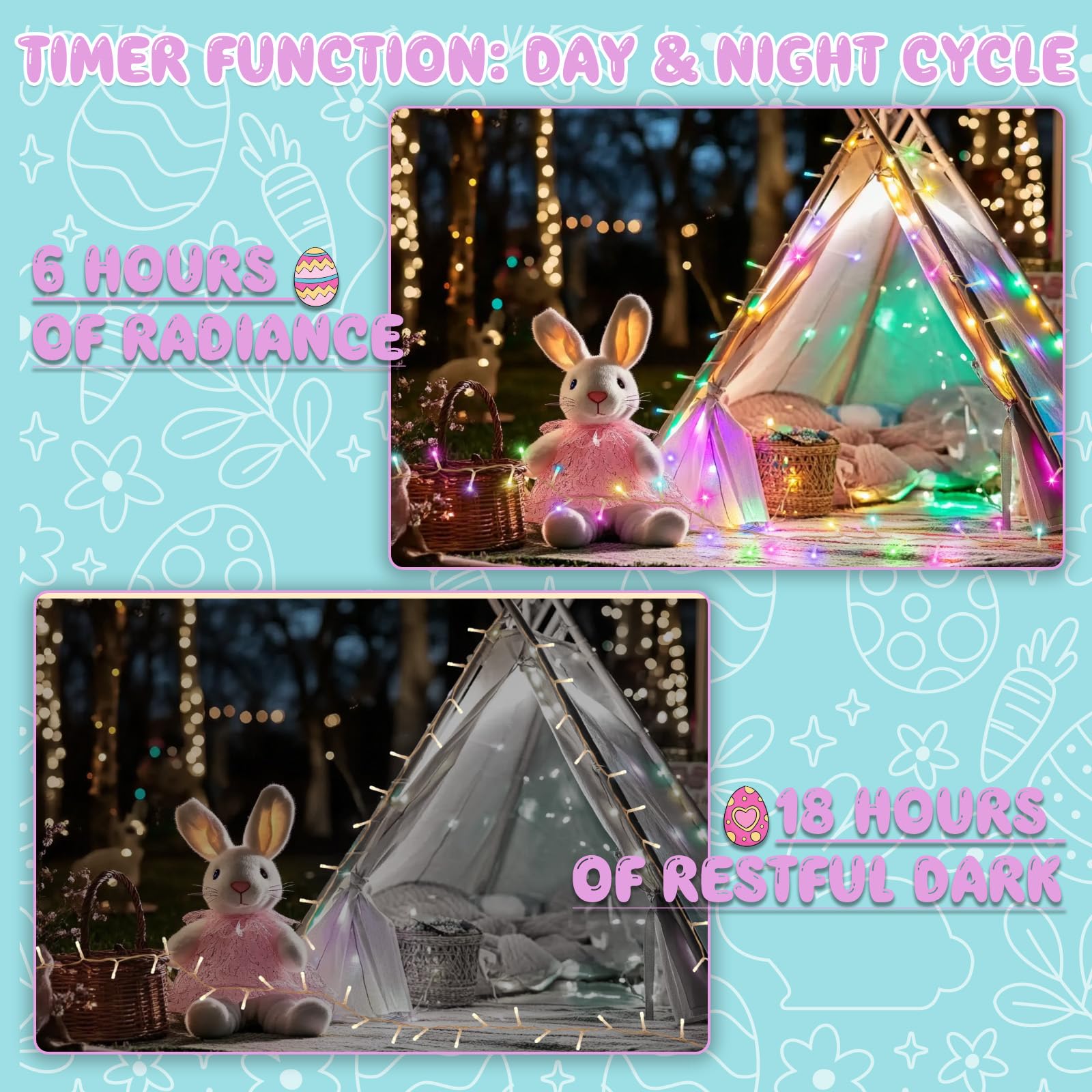 Pastel Easter String Lights - 9.8ft 30 LED Battery Operated Fairy Lights with Timer for Indoor/Outdoor Decor | Easter Party, Home, Garden & Holiday Decoration