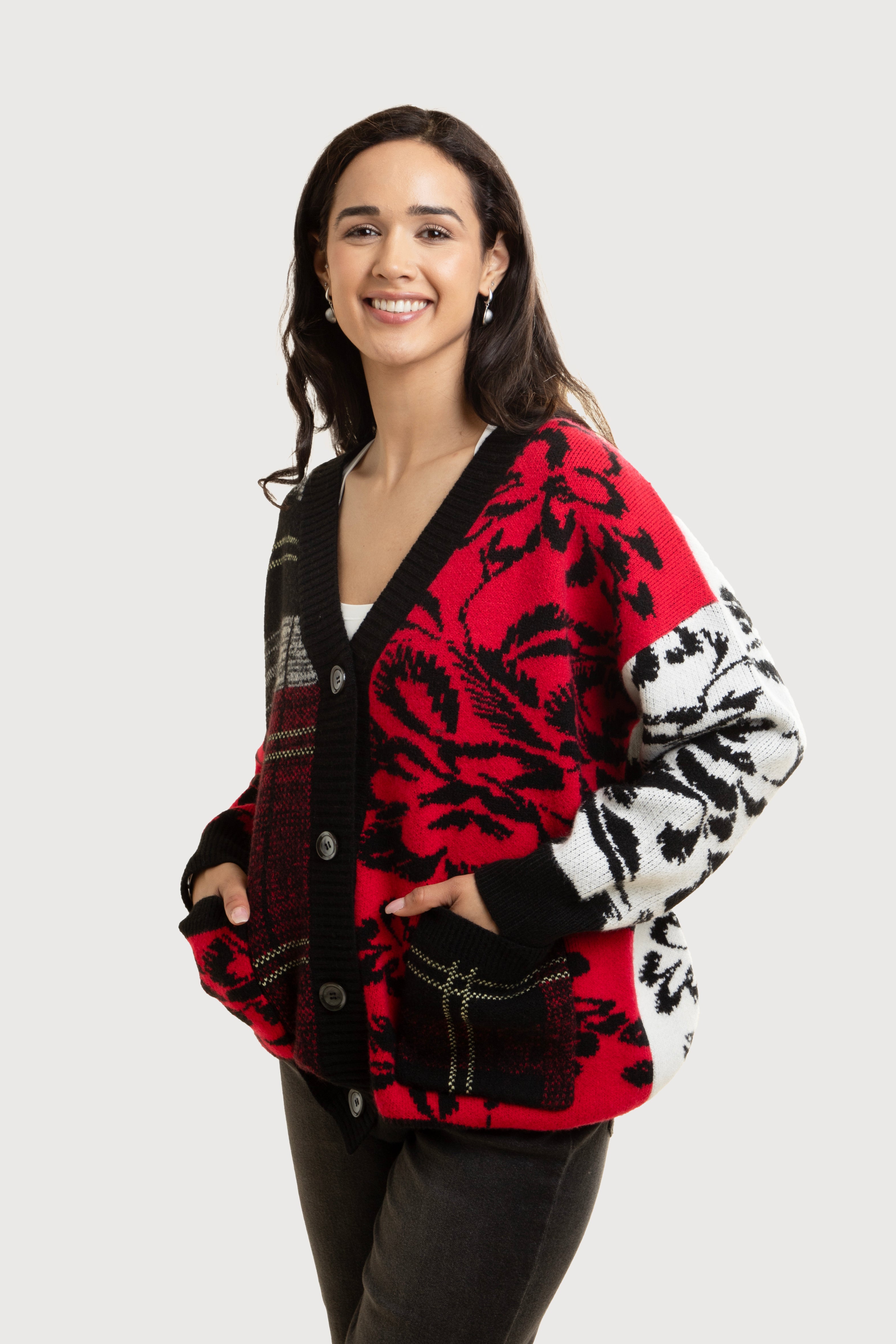 Floral Plaid Cardigan for Women - Soft Long Sleeve Open Front Sweater - Perfect for Fall & Winter Layering, Office Wear & Casual Outfits
