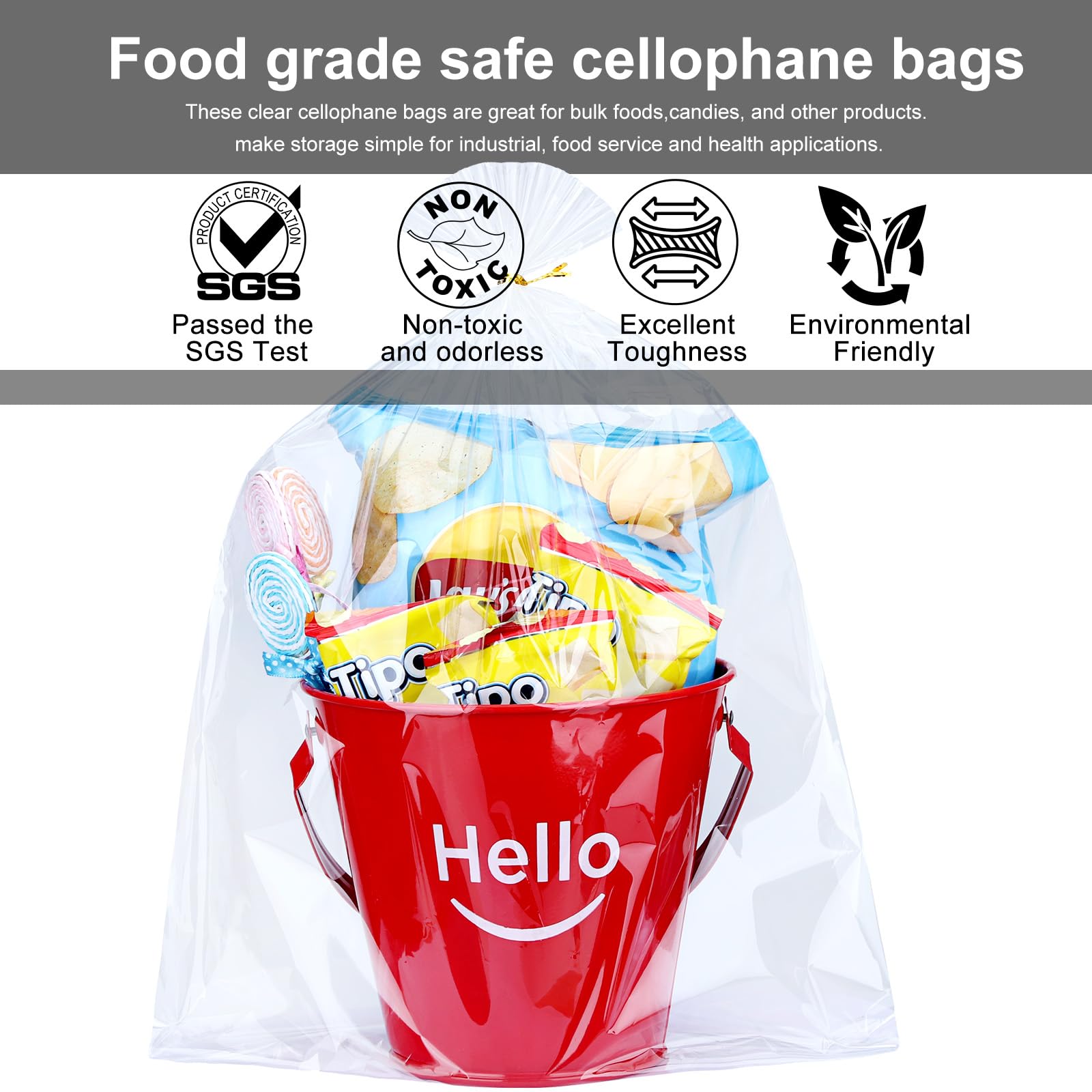 OYAVISR 50pcs 12x16 Inch Clear Cellophane Candy Bags with Ties - Party Favor, Goodie, Cake Pop, Gift, Apple & Cookie Bags for Bakery, Birthday, Baby Shower, Wedding Favors and Holiday Gift Baskets