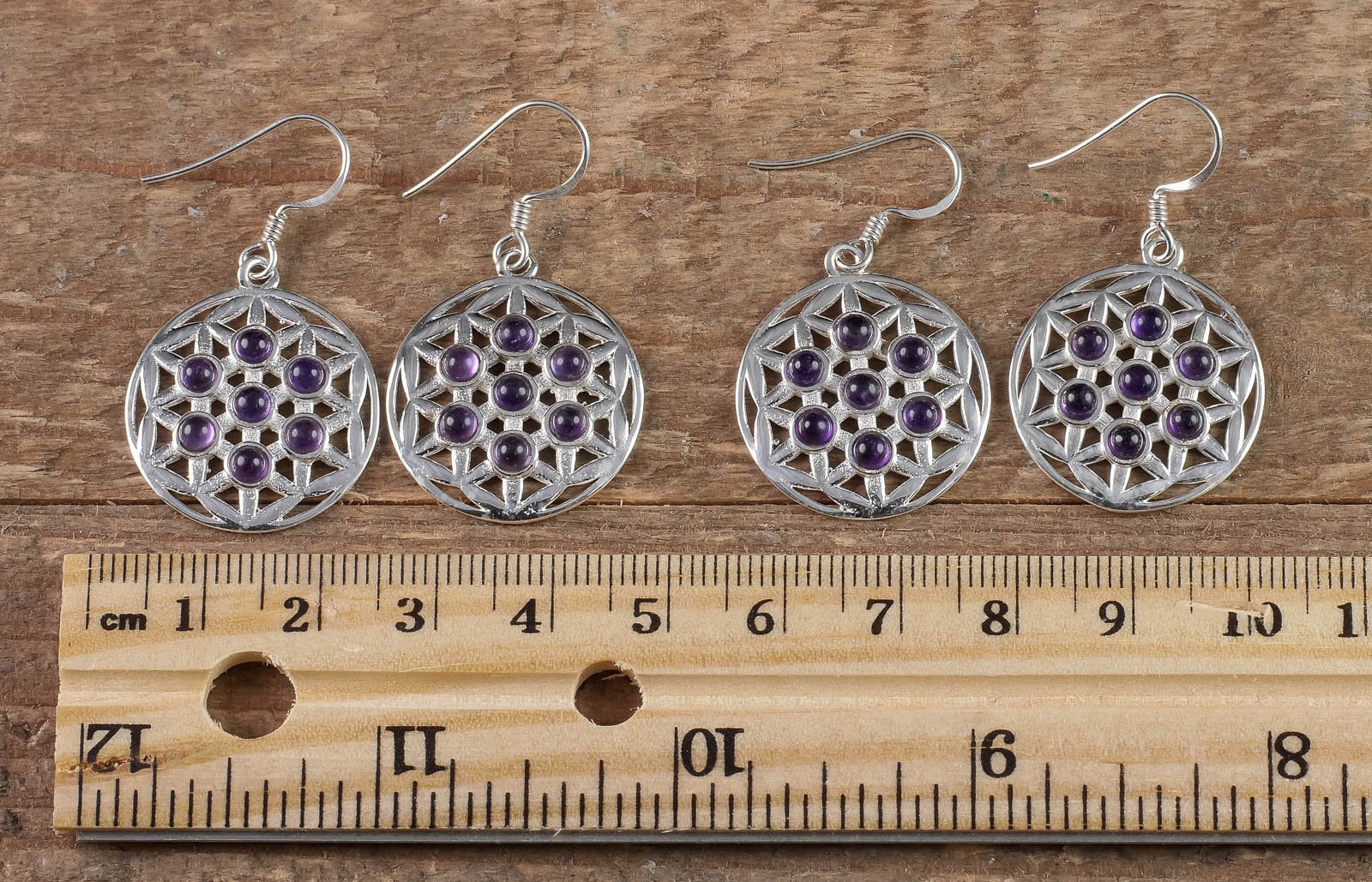 Amethyst Crystal Statement Earrings - Sacred Geometry Flower of Life Dangle Earrings with Healing Stones | Spiritual Jewelry for Meditation, Yoga & Energy Healing