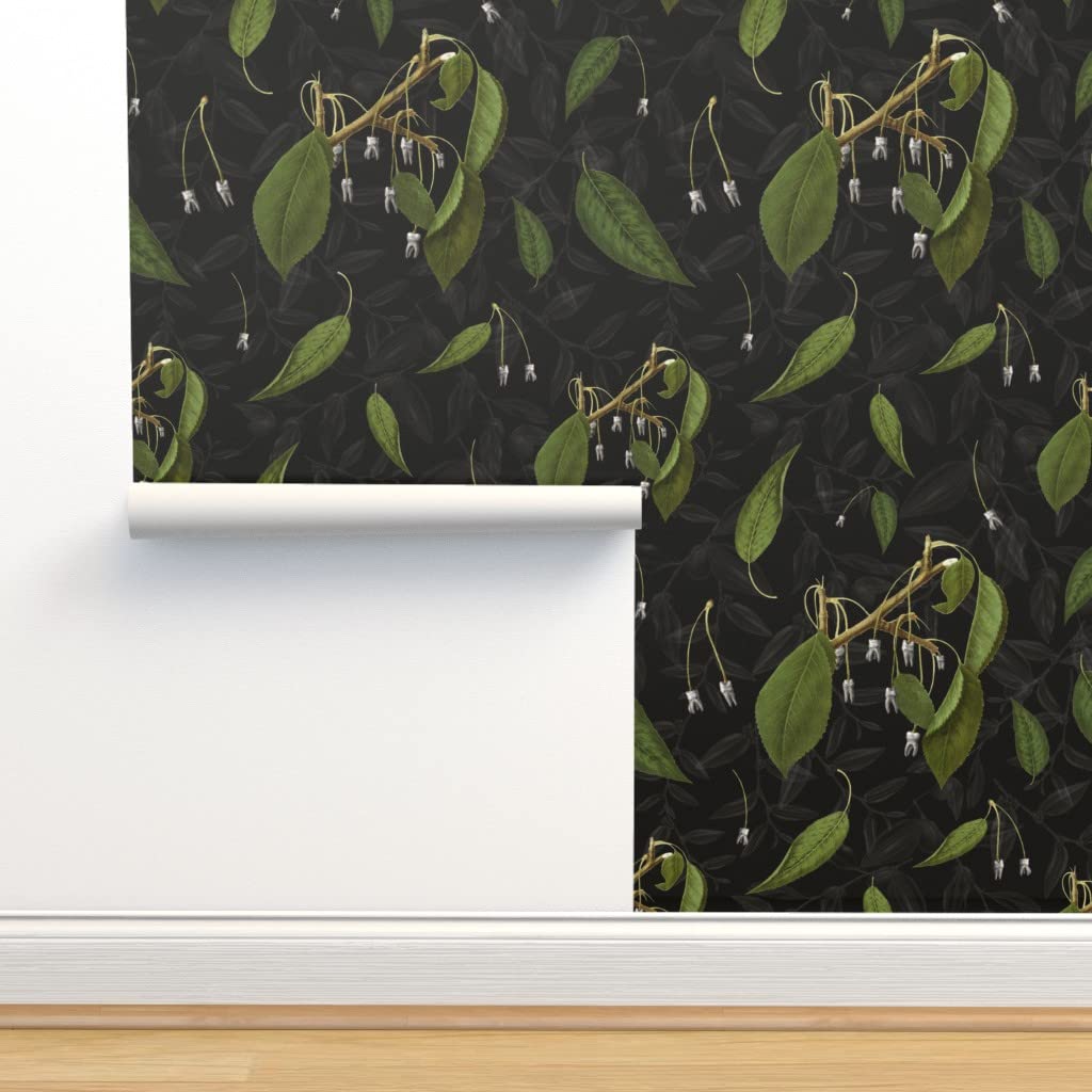 Commercial Grade Wallpaper Swatch - Victorian Botanical Vintage Leaves & Teeth Anatomy Gothic Maximalist Traditional Wallpaper by Spoonflower | Perfect for Home Decor, Office, Nursery & Gothic Interior Design