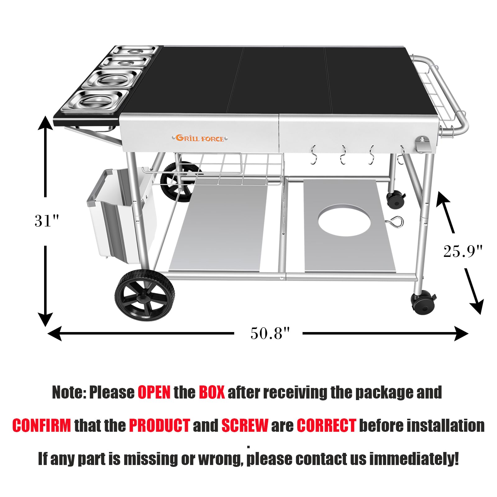 Premium Outdoor Pizza Oven Cart with Topping Station - Heavy Duty Grill Table for Ooni Koda/Karu/Fyra 16 & 12, Ninja Woodfire & Blackstone - Perfect for Backyard Cooking, Patio Entertaining & Outdoor Pizza Parties